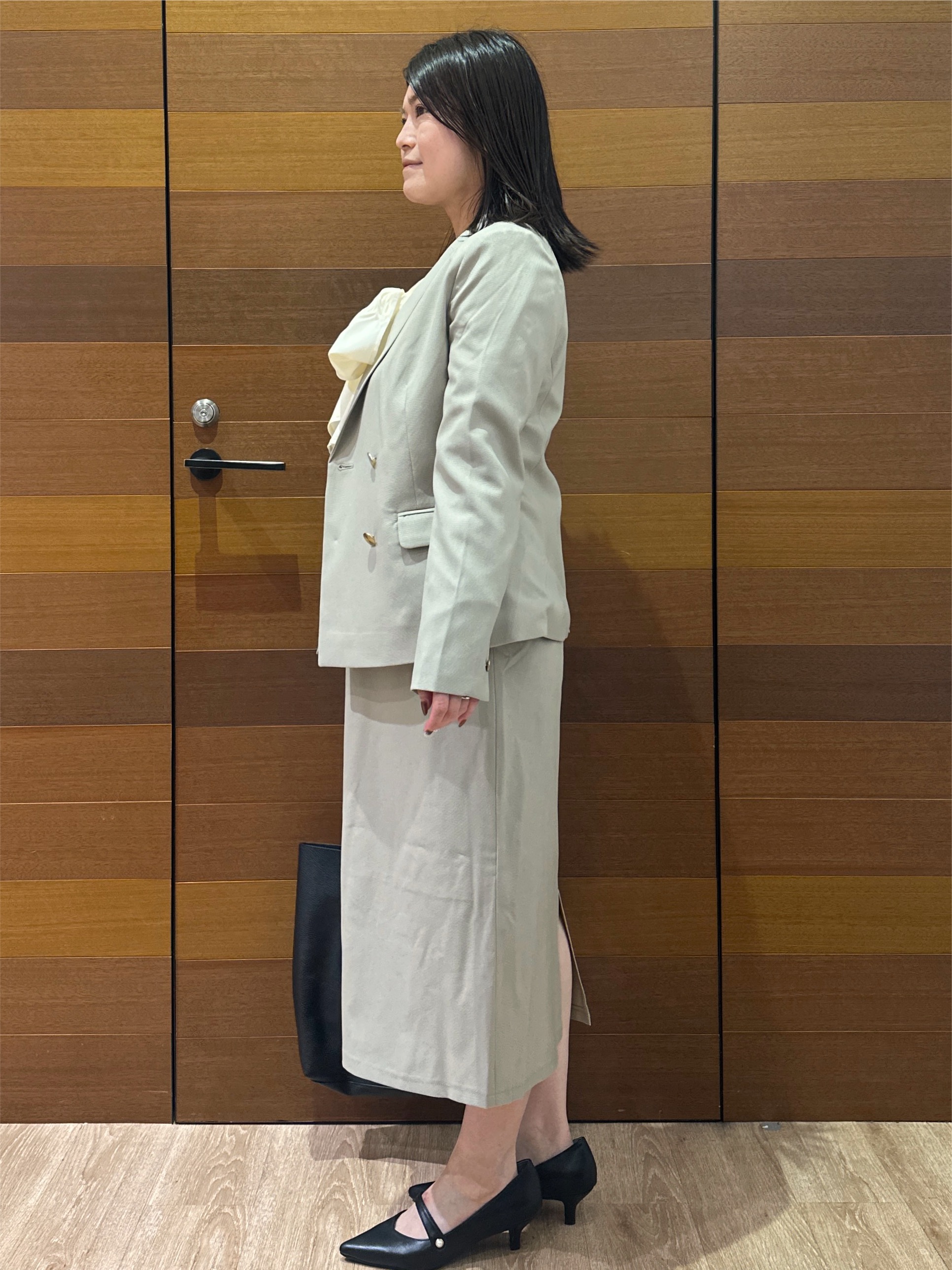 Minさんの「OPAQUE.CLIP｜【セットアップ対応】ダブルブレストジャケット《洗濯機OK／イージーアイロン／防シワ》」を使ったコーディネート