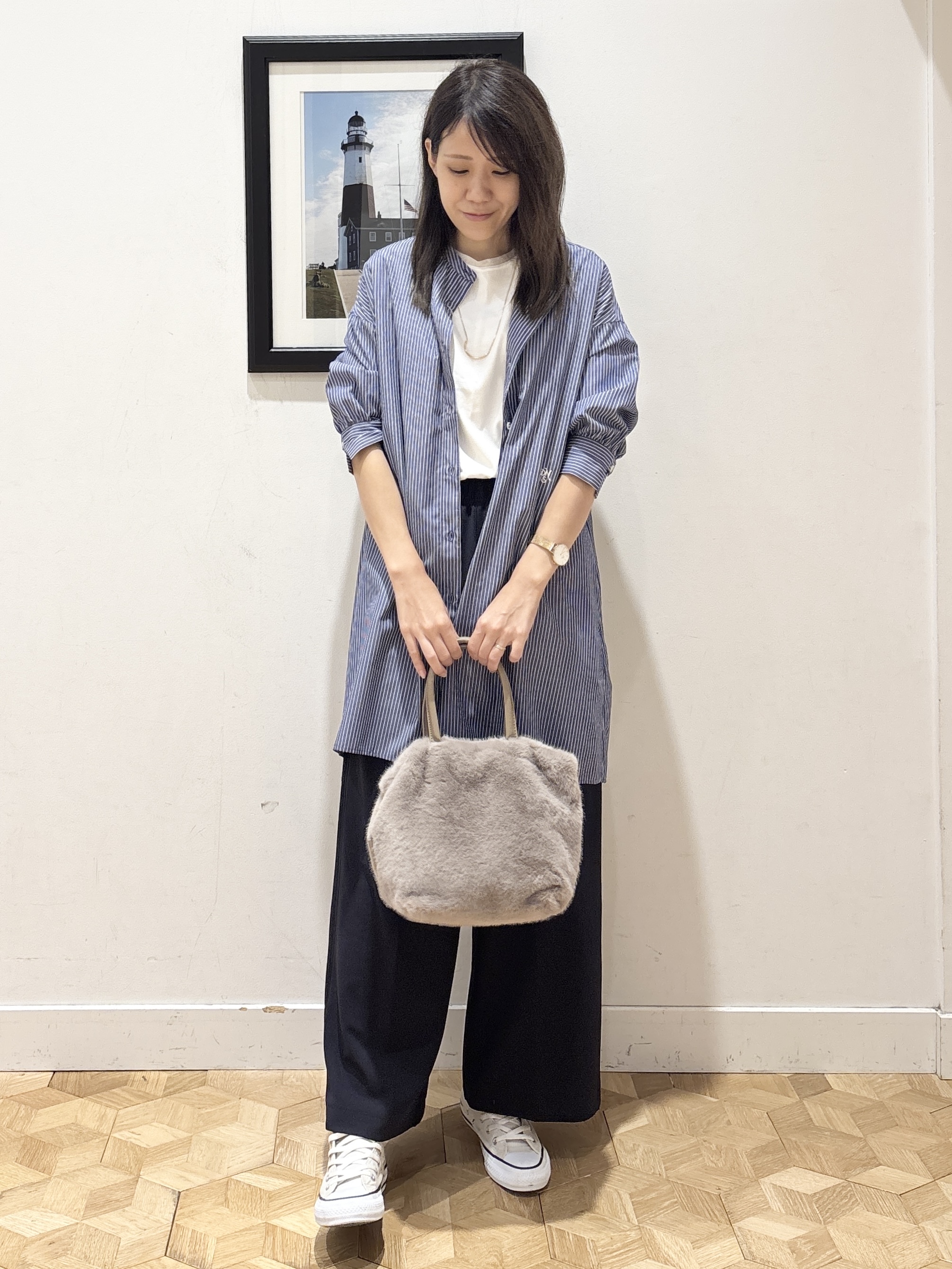 YUMIさんの「Dessin｜【UVカット】チュニックストライプシャツ6分袖」を使ったコーディネート