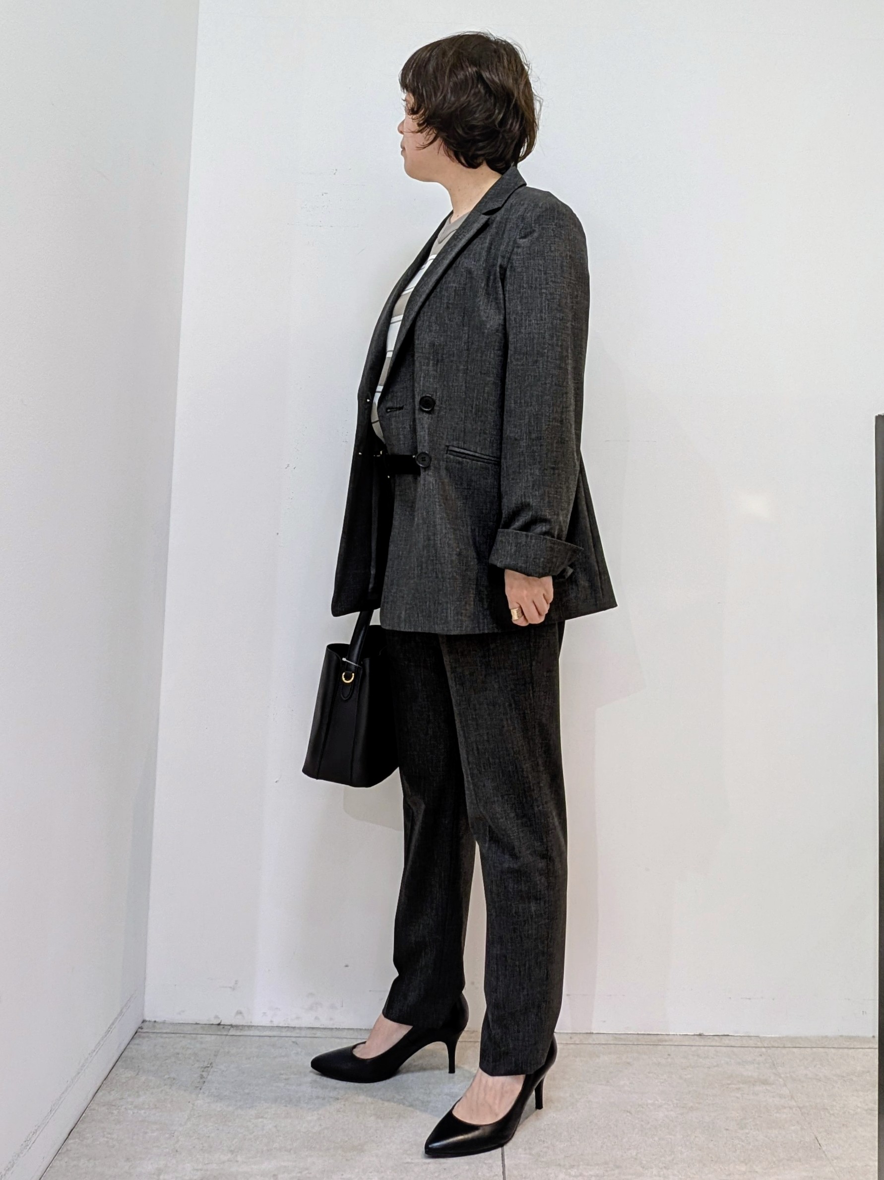 いこさんの「UNTITLED｜【セットアップ可/秋羽織り/お仕事スーツ】ウールブレンドダブルジャケット」を使ったコーディネート