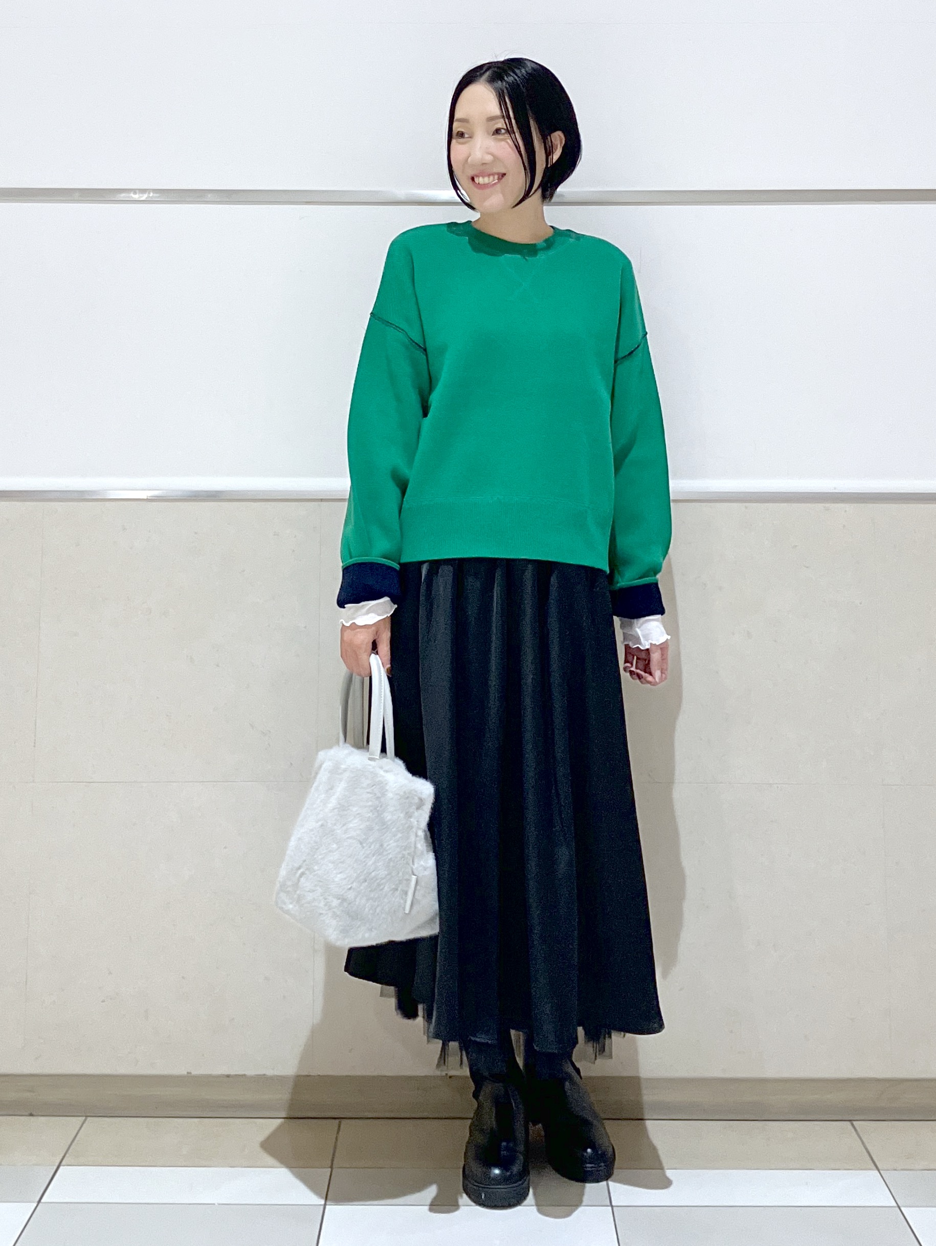eriko さんの「Dessin｜【洗濯機OK/XS-L】配色リバーシブル コットンジャカード クルーネックニット」を使ったコーディネート