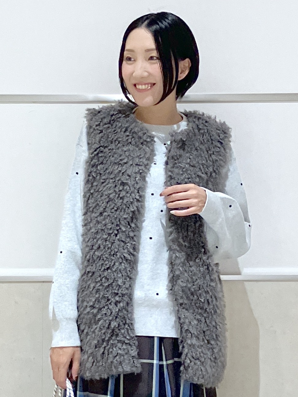 eriko さんの「Dessin｜【洗える/秋羽織り】フェイクファージレ」を使ったコーディネート