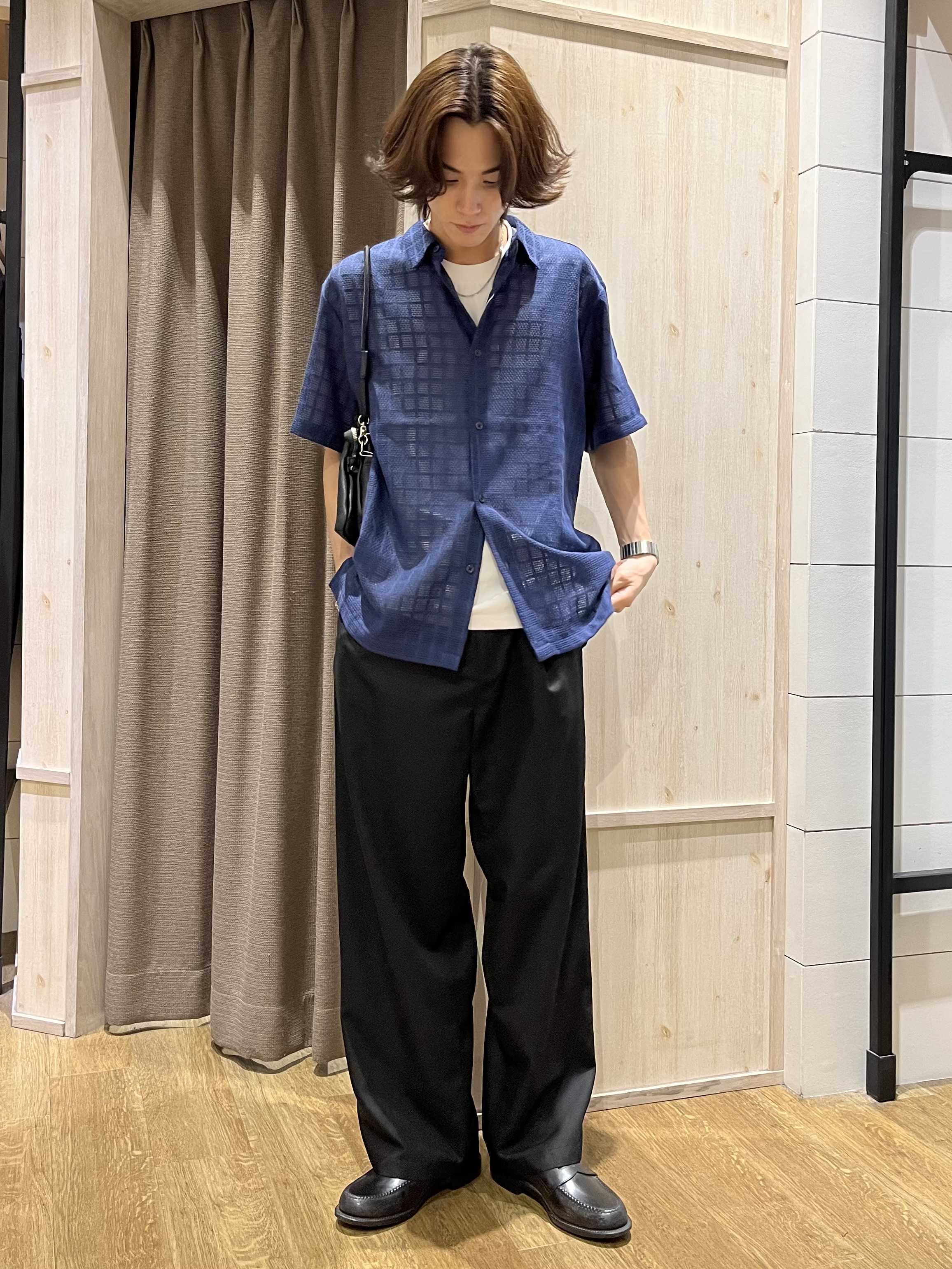 motoさんの「THE SHOP TK｜【洗濯機OK】格子柄メッシュ半袖シャツ」を使ったコーディネート