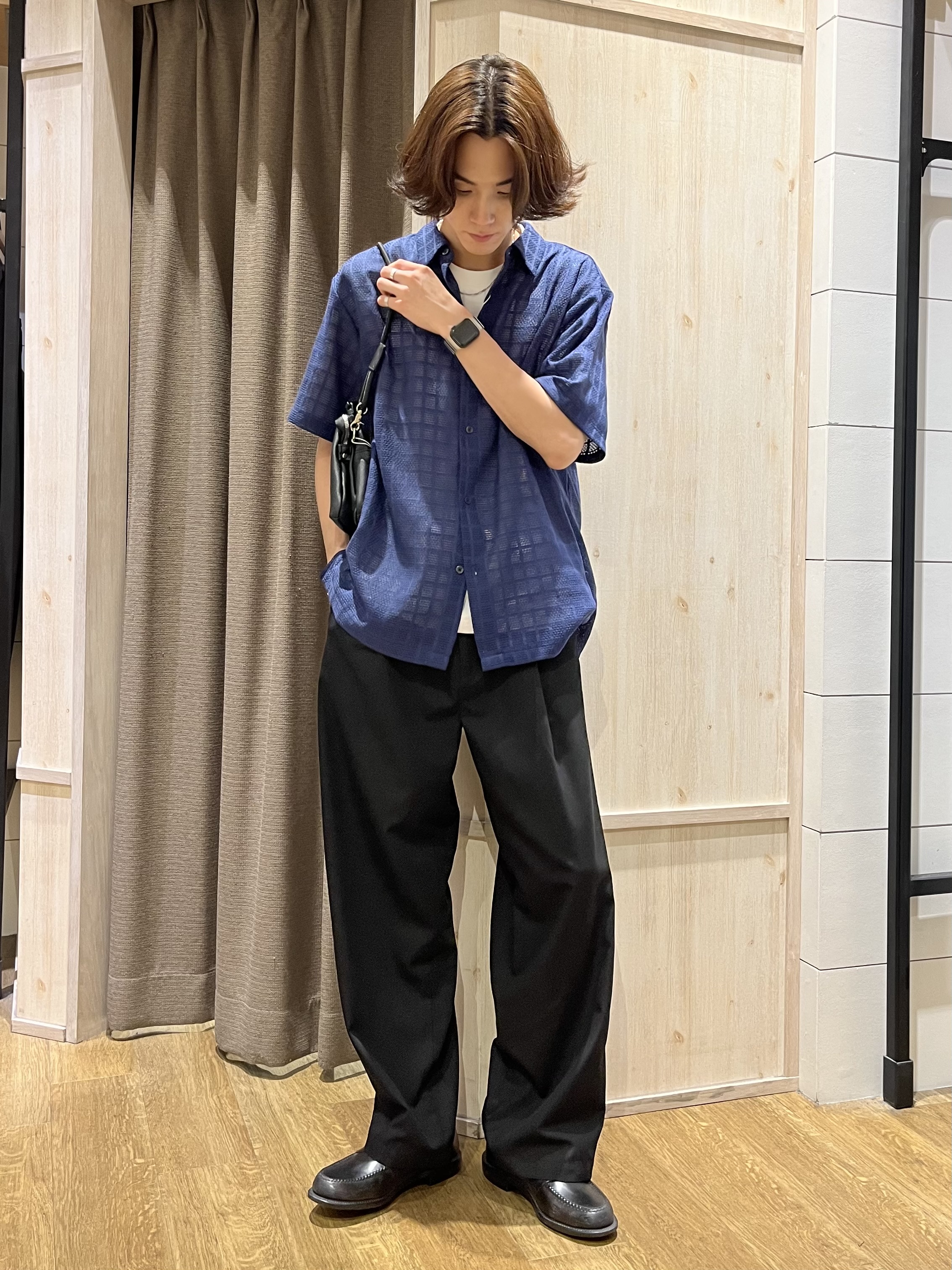 motoさんの「THE SHOP TK｜【洗濯機OK】格子柄メッシュ半袖シャツ」を使ったコーディネート