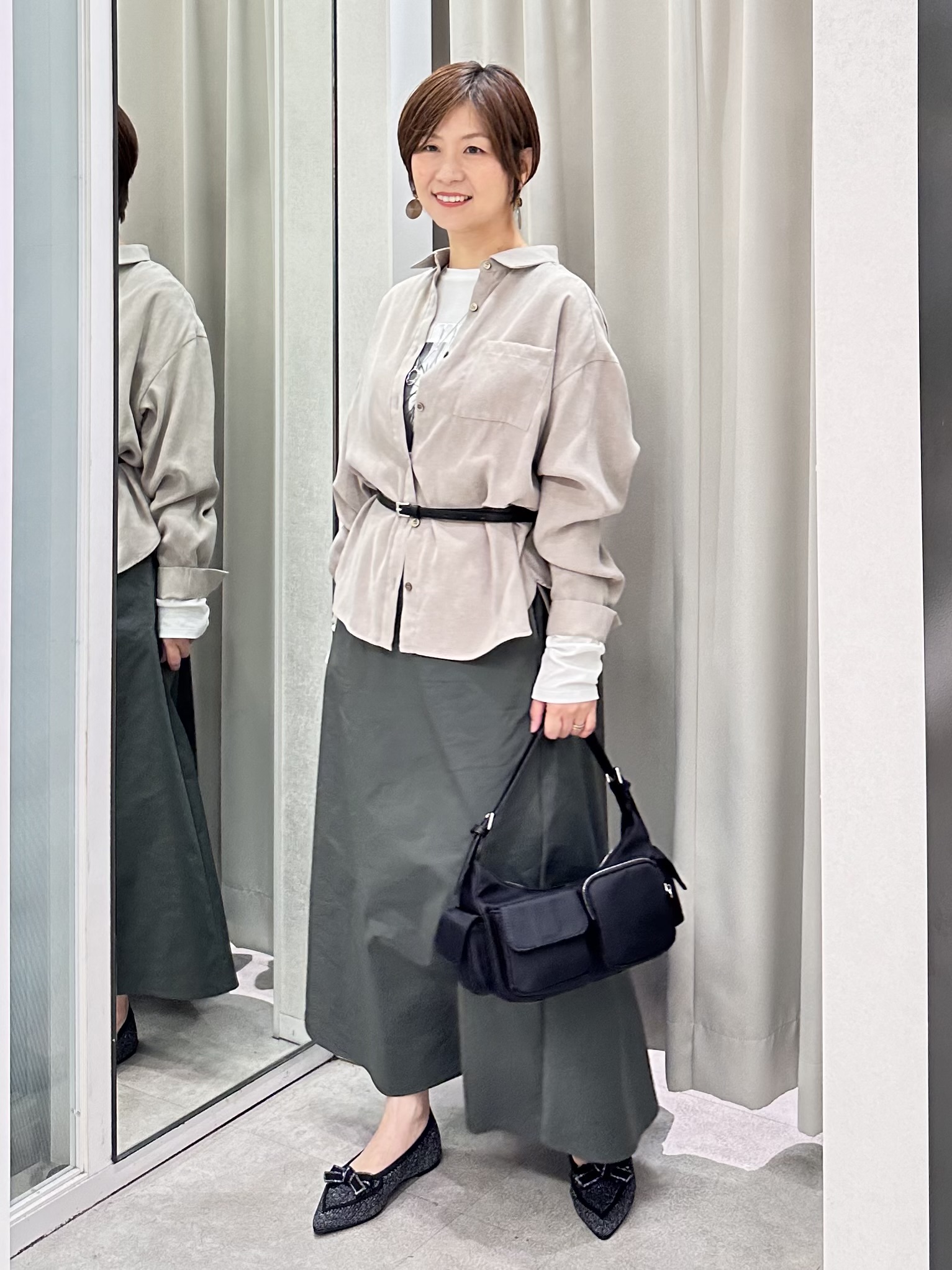みなこさんの「UNTITLED｜【セットアップ可/秋羽織り】スエードライクシャツ」を使ったコーディネート