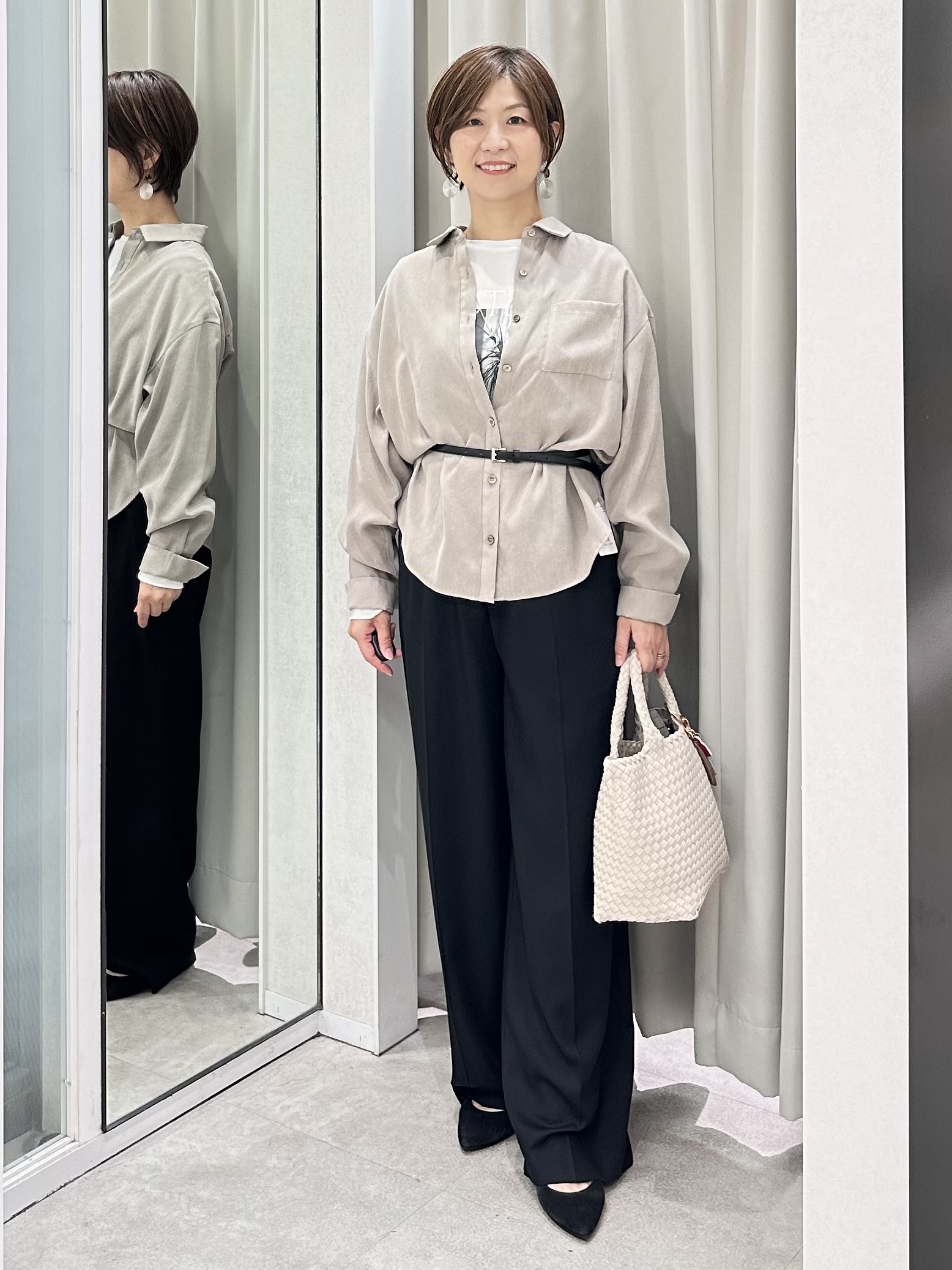 みなこさんの「UNTITLED｜【セットアップ可/秋羽織り】スエードライクシャツ」を使ったコーディネート