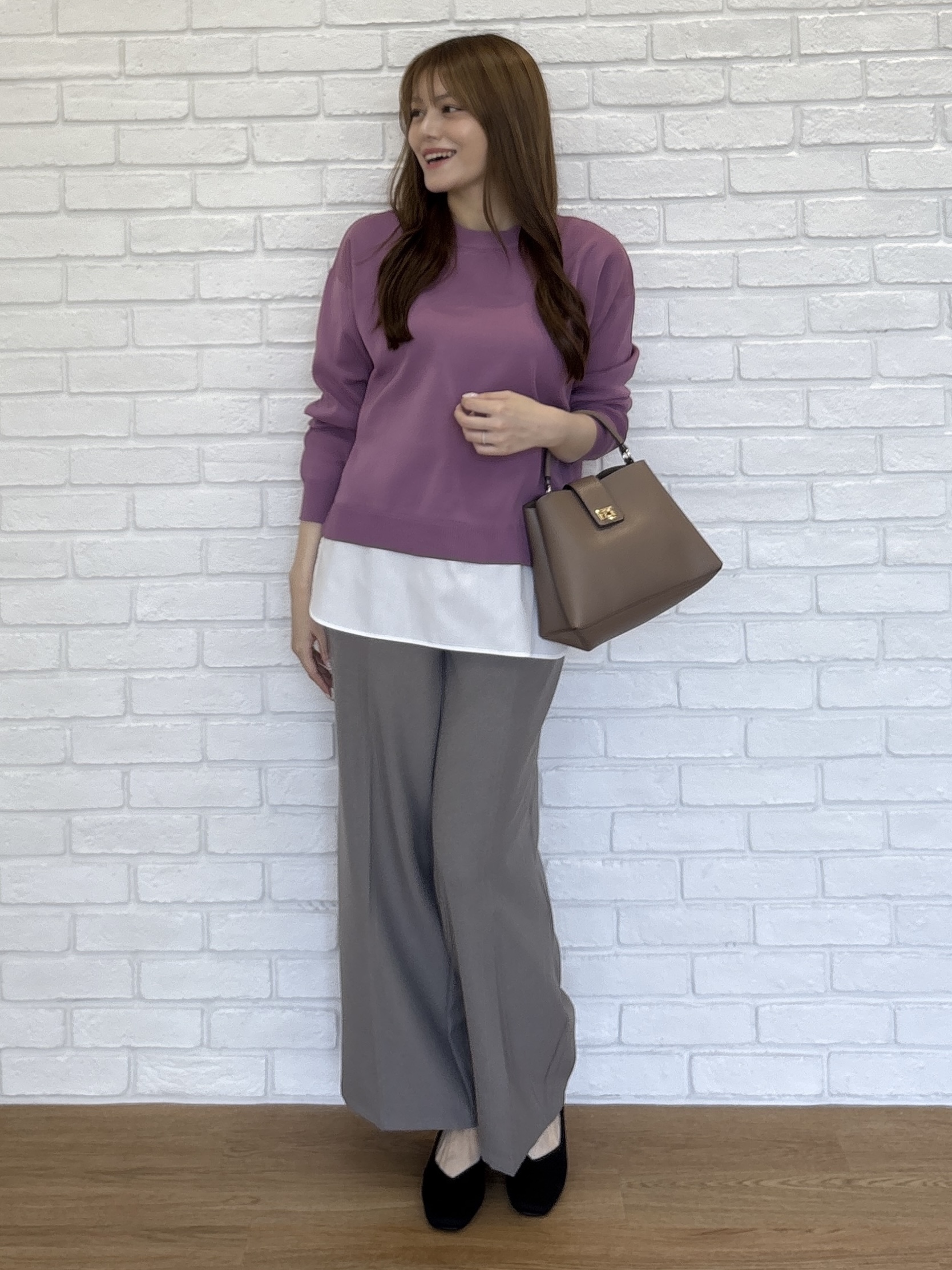 sayaさんの「SHOO･LA･RUE｜【S-LL】着るだけできまる シャツレイヤード風 スポンディッシュニット」を使ったコーディネート