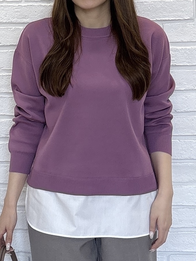 sayaさんの「SHOO･LA･RUE｜【S-LL】着るだけできまる シャツレイヤード風 スポンディッシュニット」を使ったコーディネート