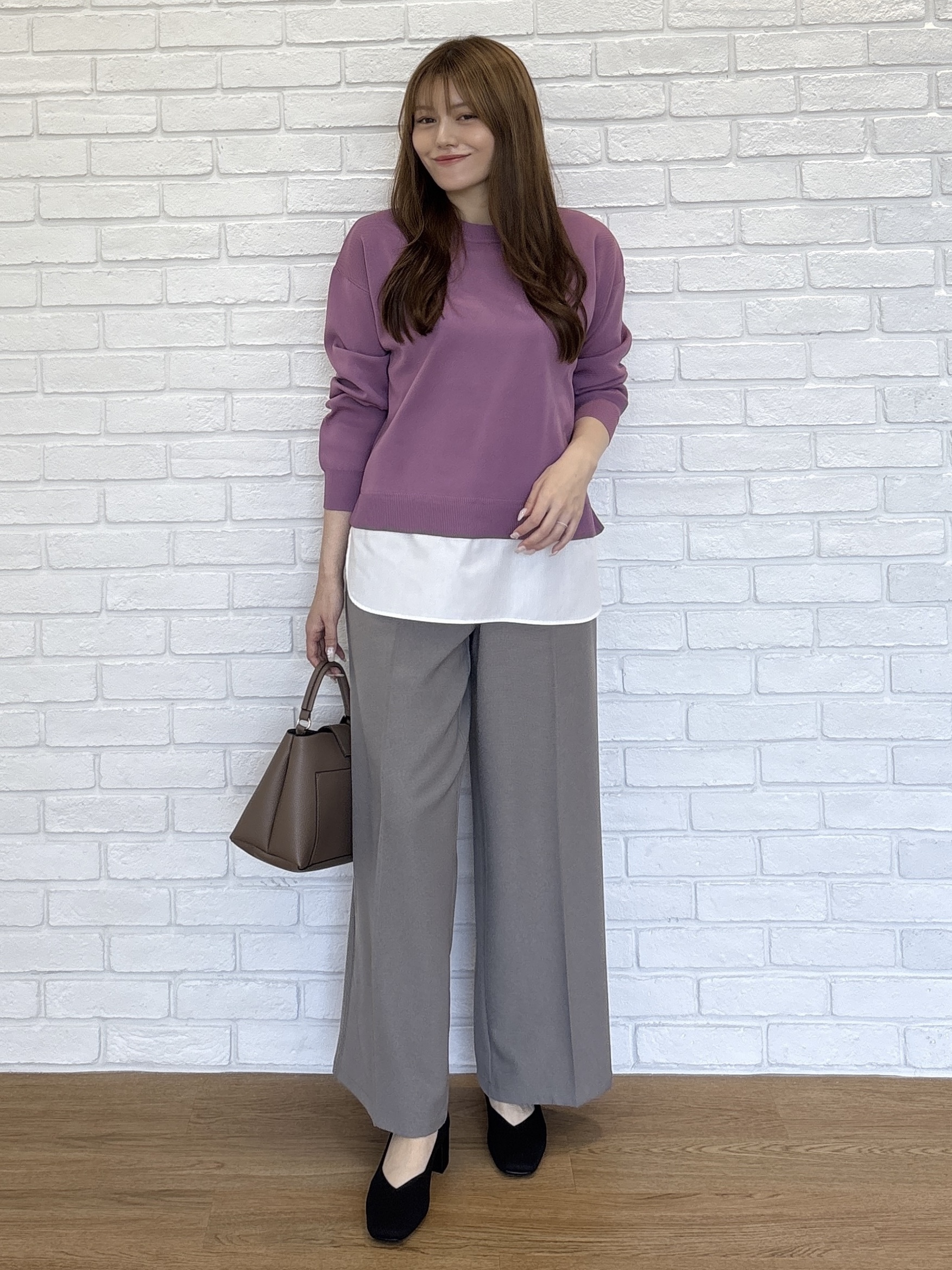 sayaさんの「SHOO･LA･RUE｜【S-LL】着るだけできまる シャツレイヤード風 スポンディッシュニット」を使ったコーディネート