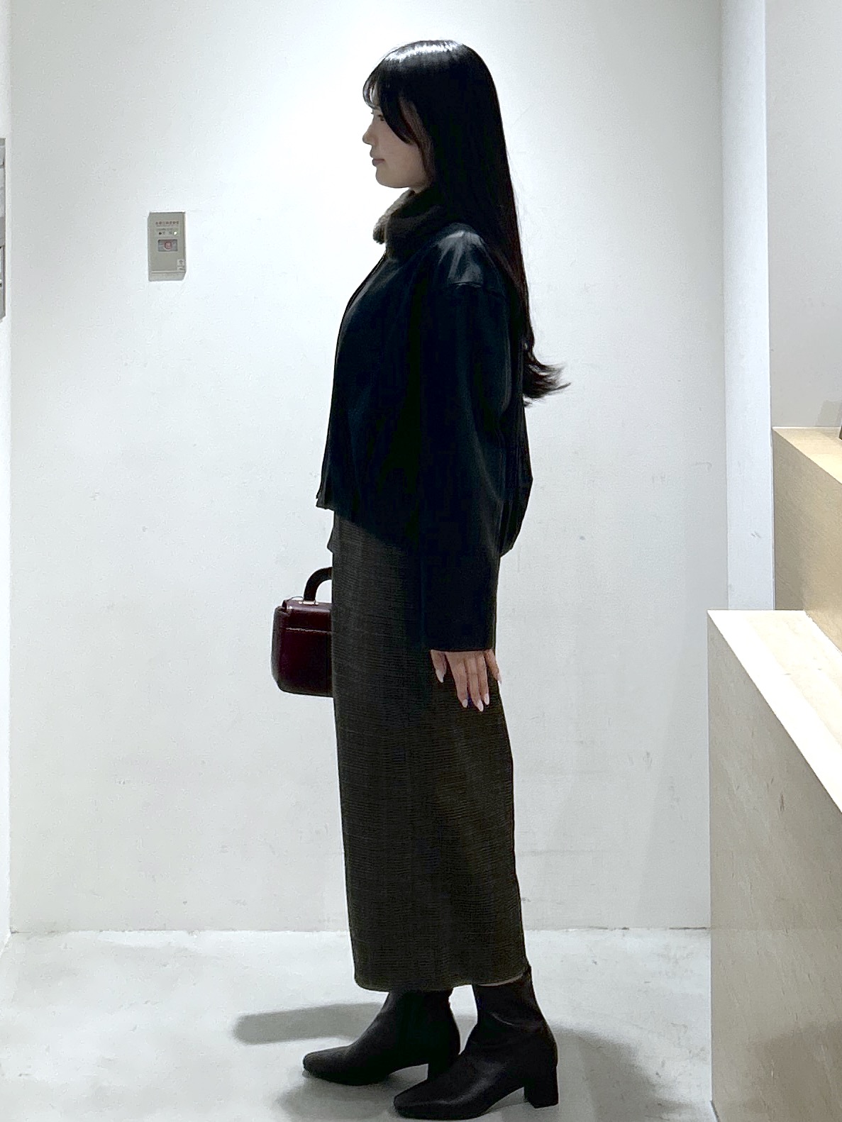 sayaさんの「OPAQUE.CLIP｜フェイクファー衿付き マットレザー調ブルゾン【洗える】」を使ったコーディネート
