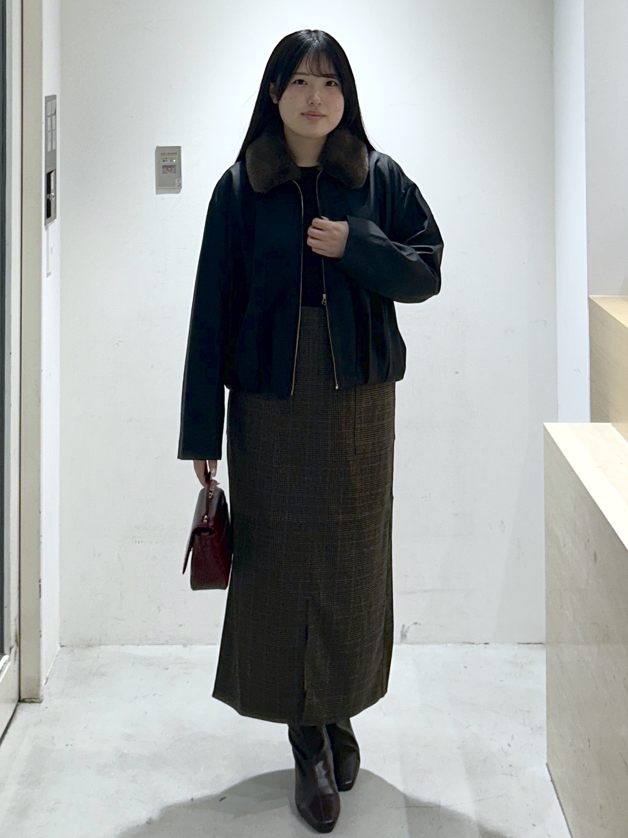 sayaさんの「OPAQUE.CLIP｜フェイクファー衿付き マットレザー調ブルゾン【洗える】」を使ったコーディネート