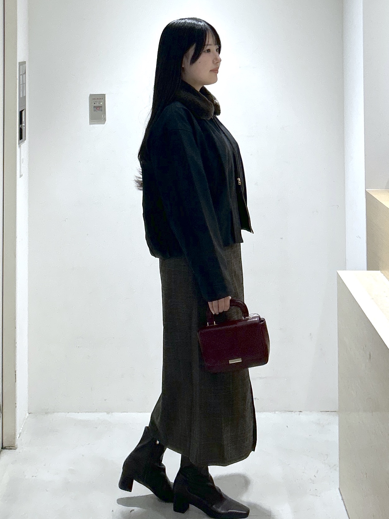 sayaさんの「OPAQUE.CLIP｜フェイクファー衿付き マットレザー調ブルゾン【洗える】」を使ったコーディネート