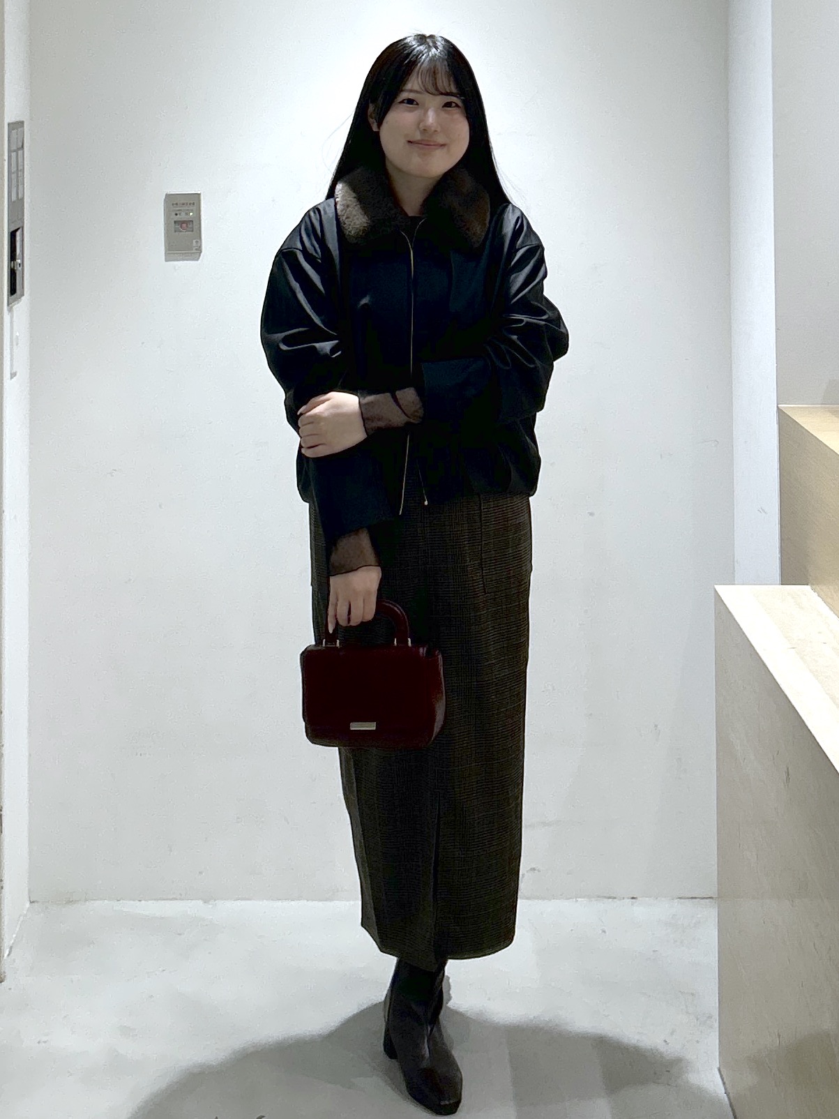 sayaさんの「OPAQUE.CLIP｜フェイクファー衿付き マットレザー調ブルゾン【洗える】」を使ったコーディネート
