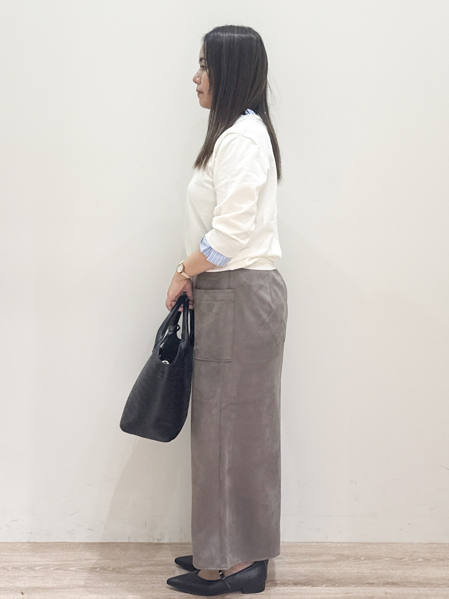 しまじろさんの「OPAQUE.CLIP｜【森絵梨佳さん着用】フリルドッキングニット《UVケア／遮熱性／洗濯機OK》」を使ったコーディネート