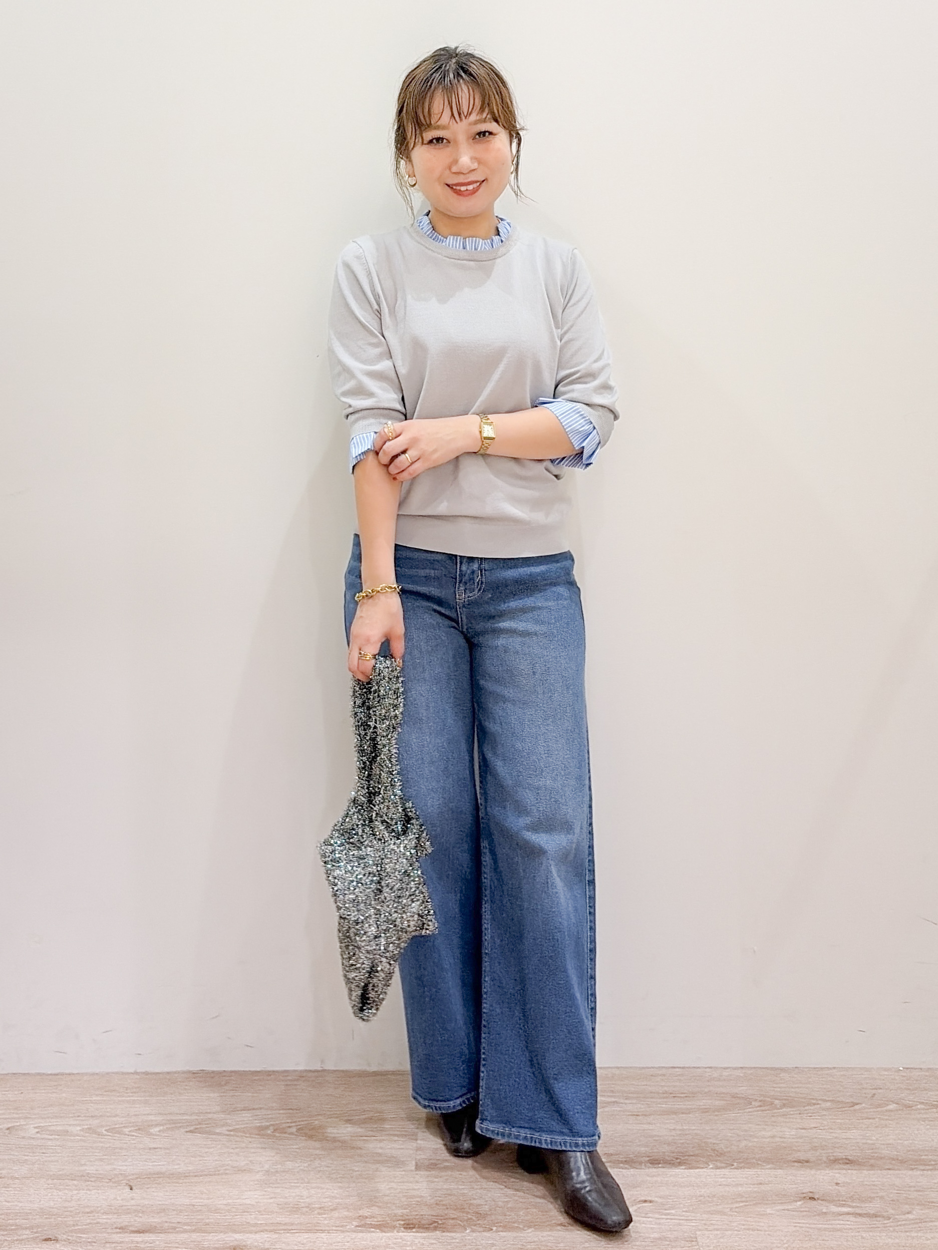risayanさんの「OPAQUE.CLIP｜【森絵梨佳さん着用】フリルドッキングニット《UVケア／遮熱性／洗濯機OK》」を使ったコーディネート