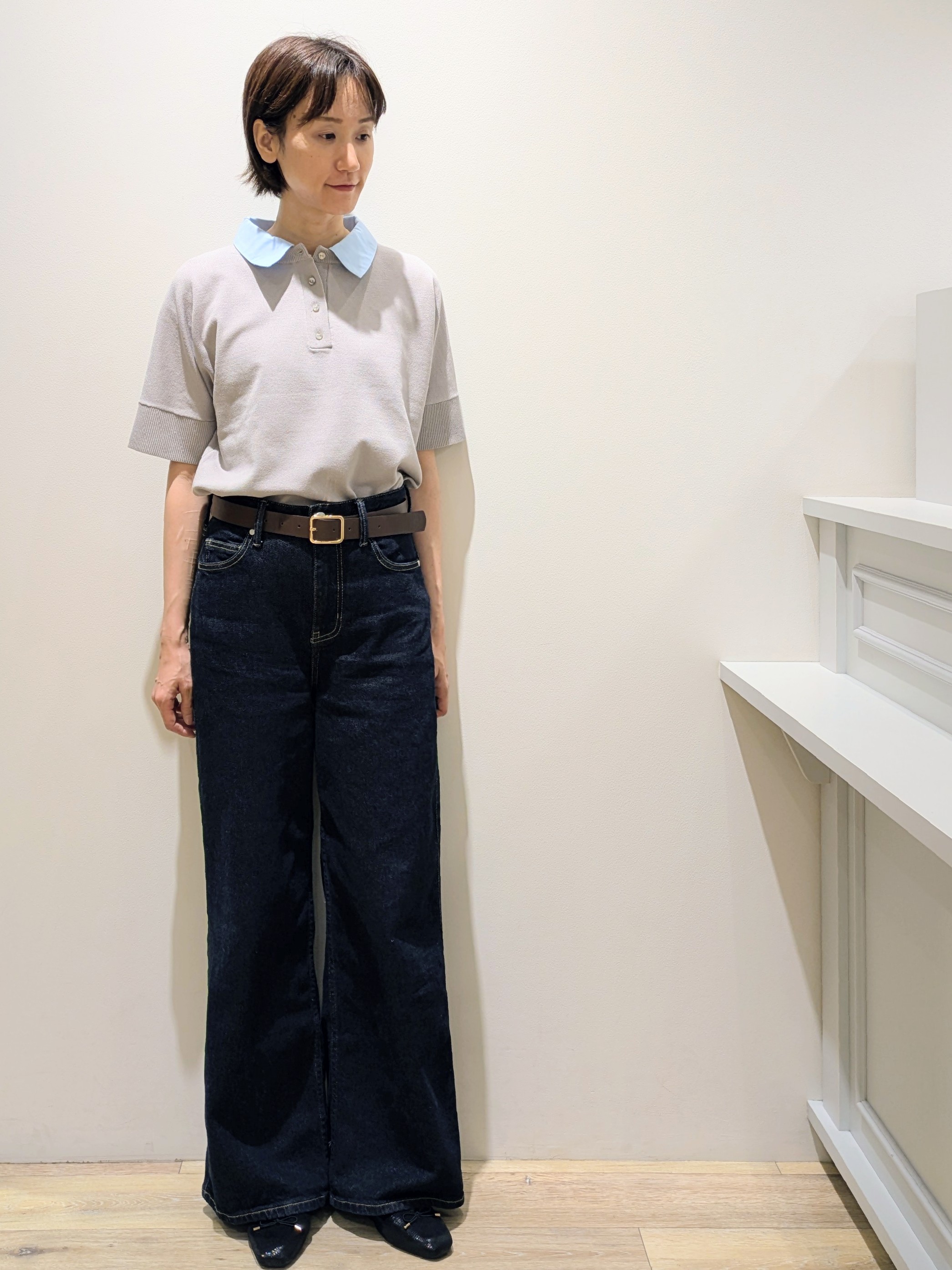 miuraさんの「OPAQUE.CLIP｜【森絵梨佳さん着用】2WAY衿ドッキングニット《洗濯機OK》」を使ったコーディネート