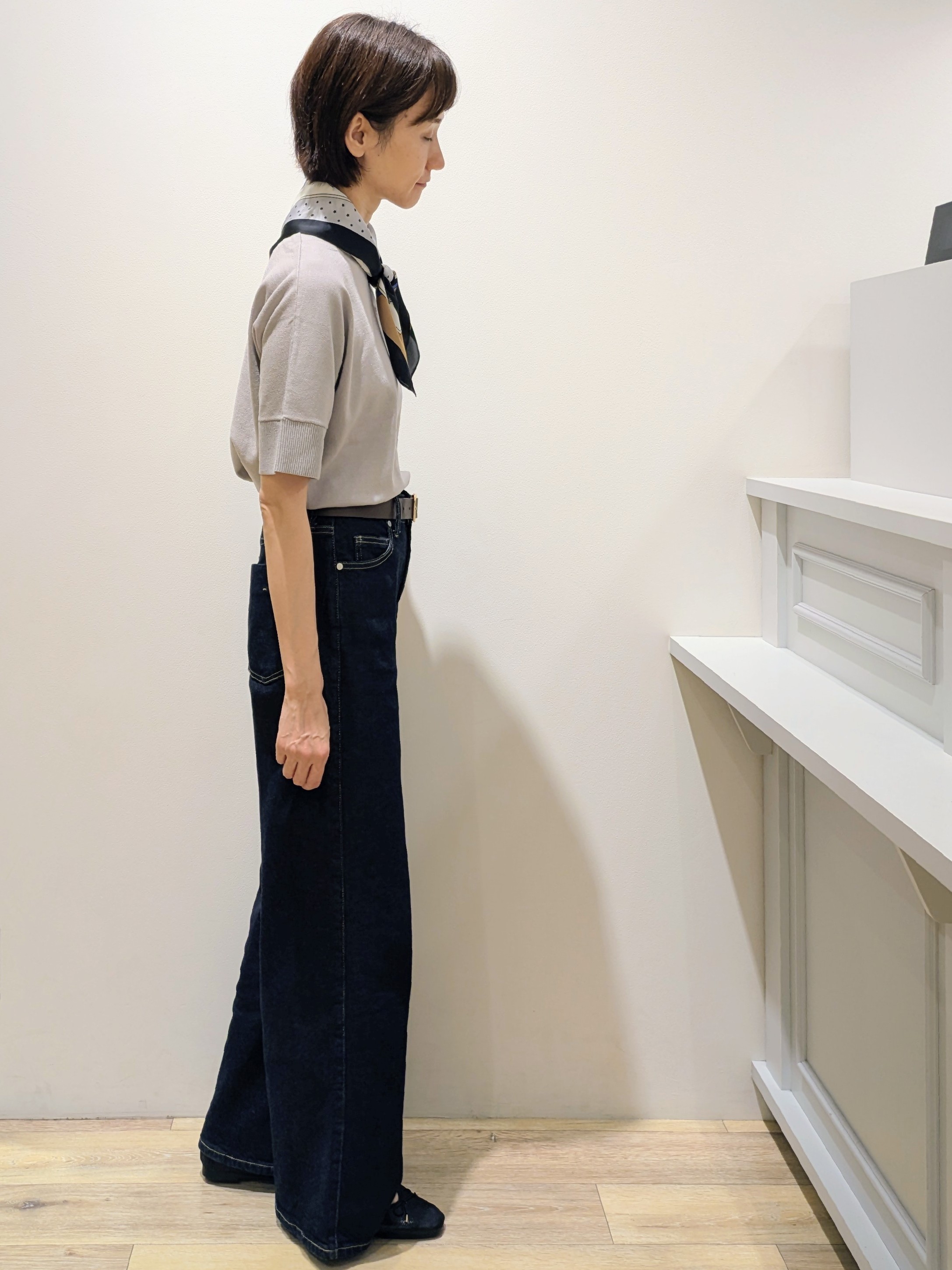 miuraさんの「OPAQUE.CLIP｜【森絵梨佳さん着用】2WAY衿ドッキングニット《洗濯機OK》」を使ったコーディネート