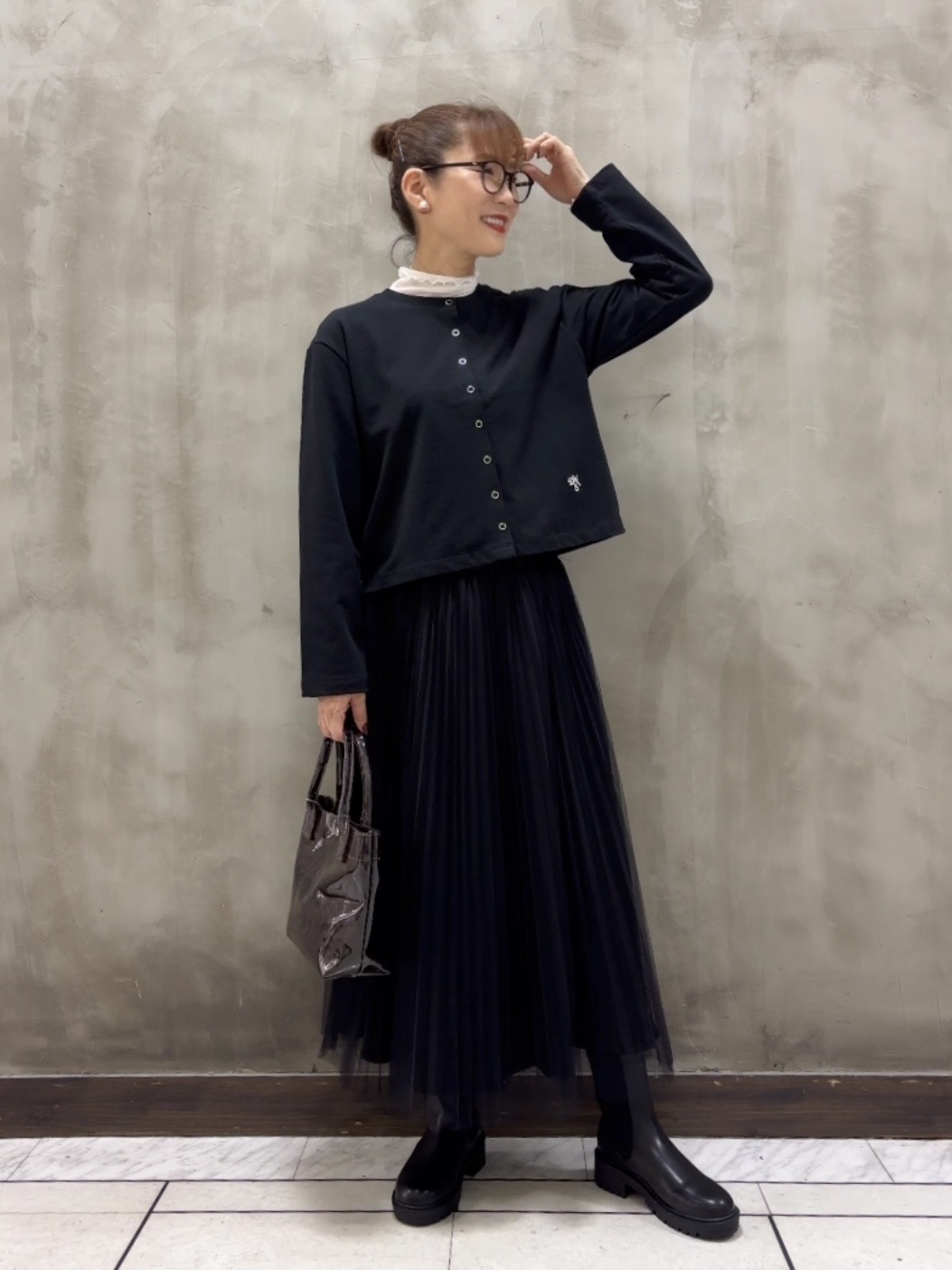 Yasucoさんの「Dessin｜【洗える/6色展開】リングスナップミニ裏毛カーディガン」を使ったコーディネート