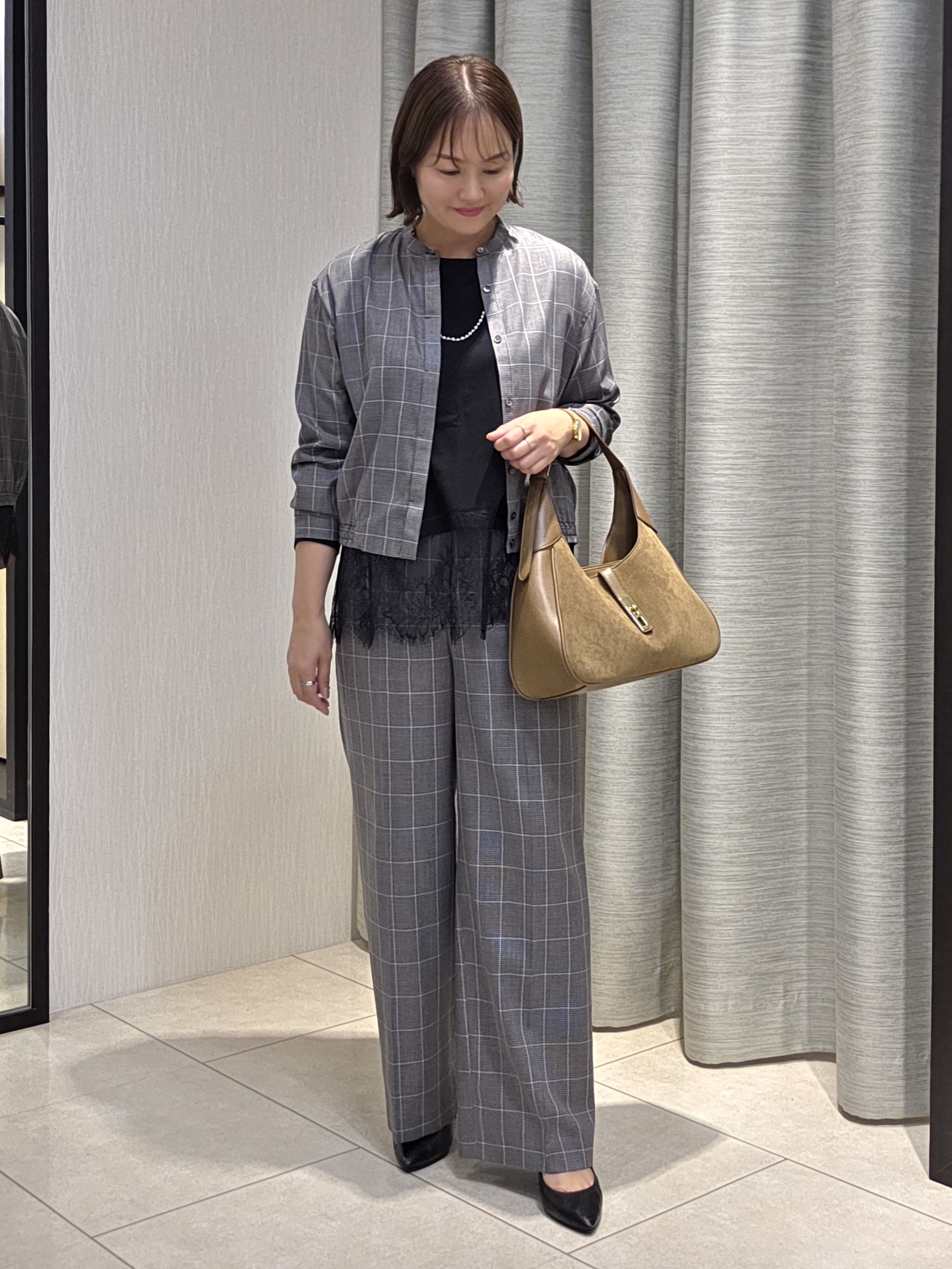 naokoさんの「UNTITLED｜【セットアップ可/秋羽織り】メランジツイルシャツ」を使ったコーディネート
