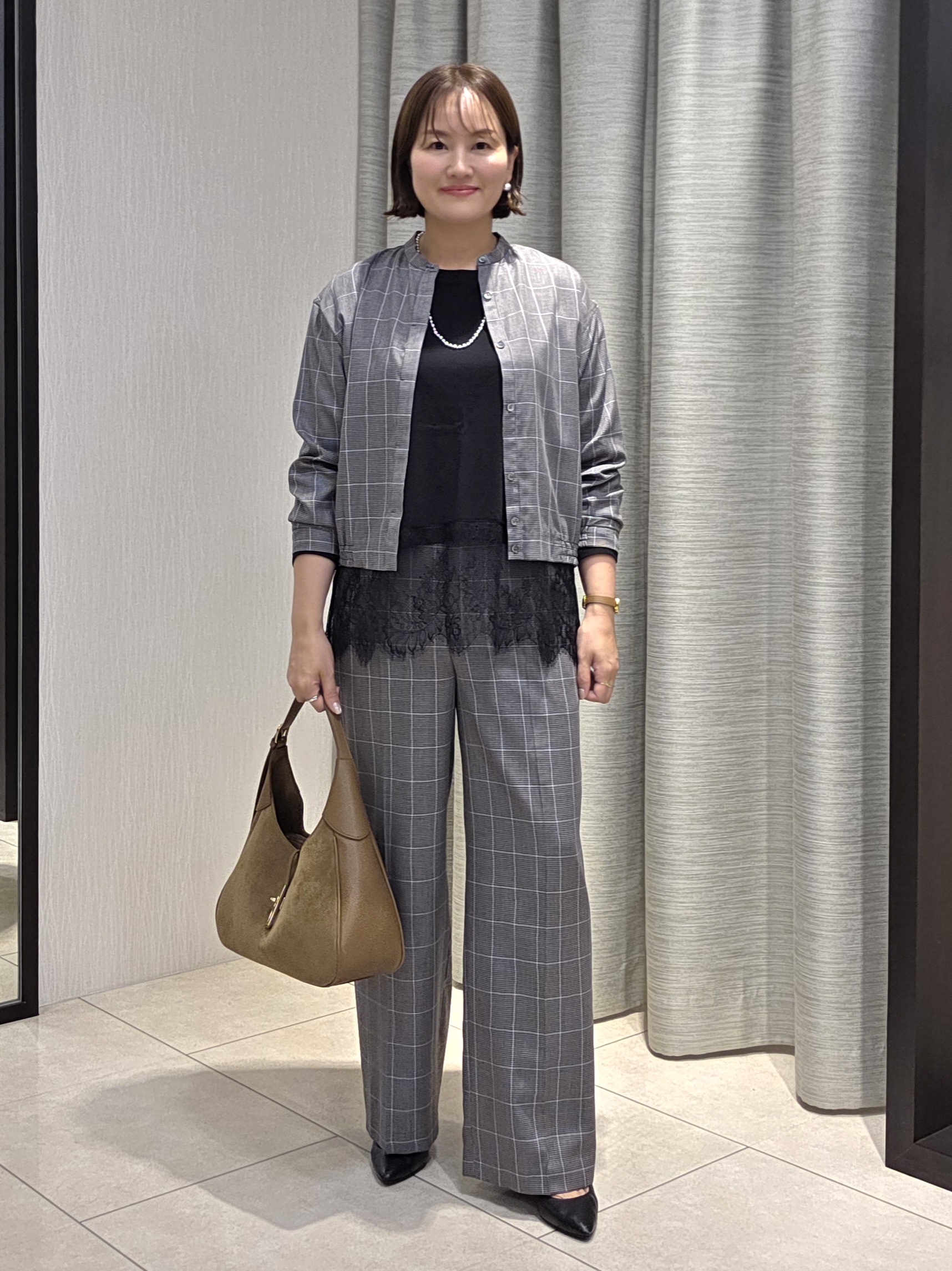 naokoさんの「UNTITLED｜【セットアップ可/秋羽織り】メランジツイルシャツ」を使ったコーディネート
