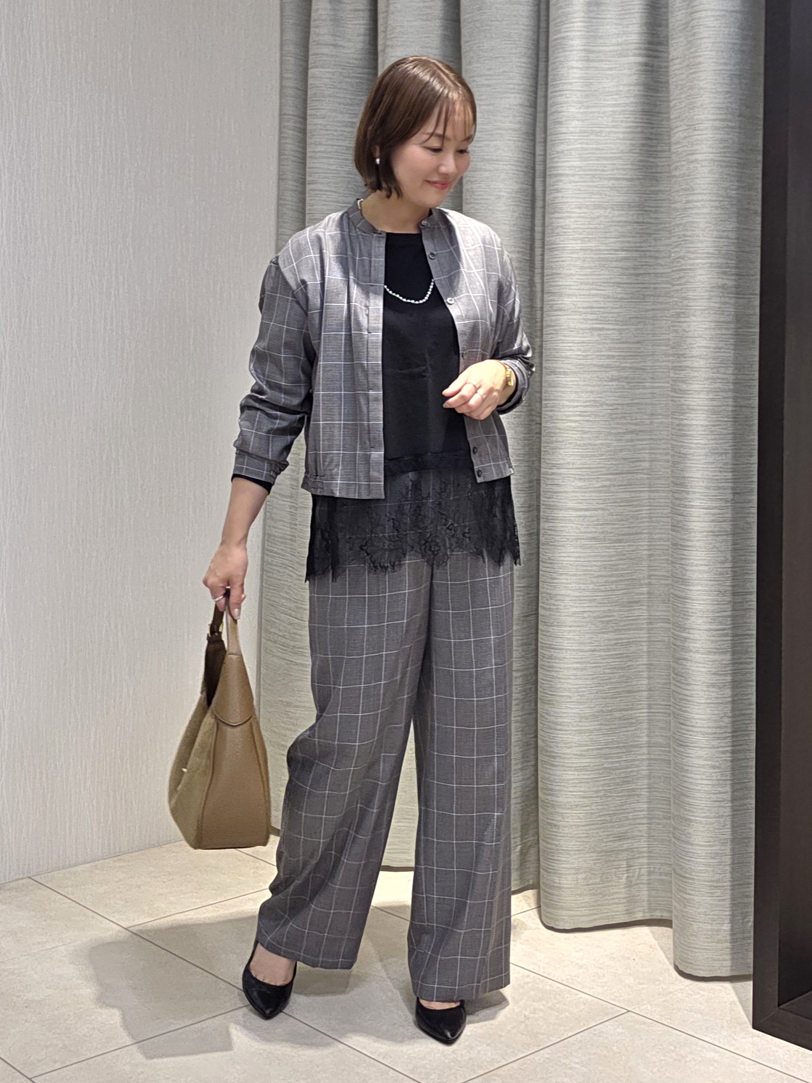 naokoさんの「UNTITLED｜【セットアップ可/秋羽織り】メランジツイルシャツ」を使ったコーディネート