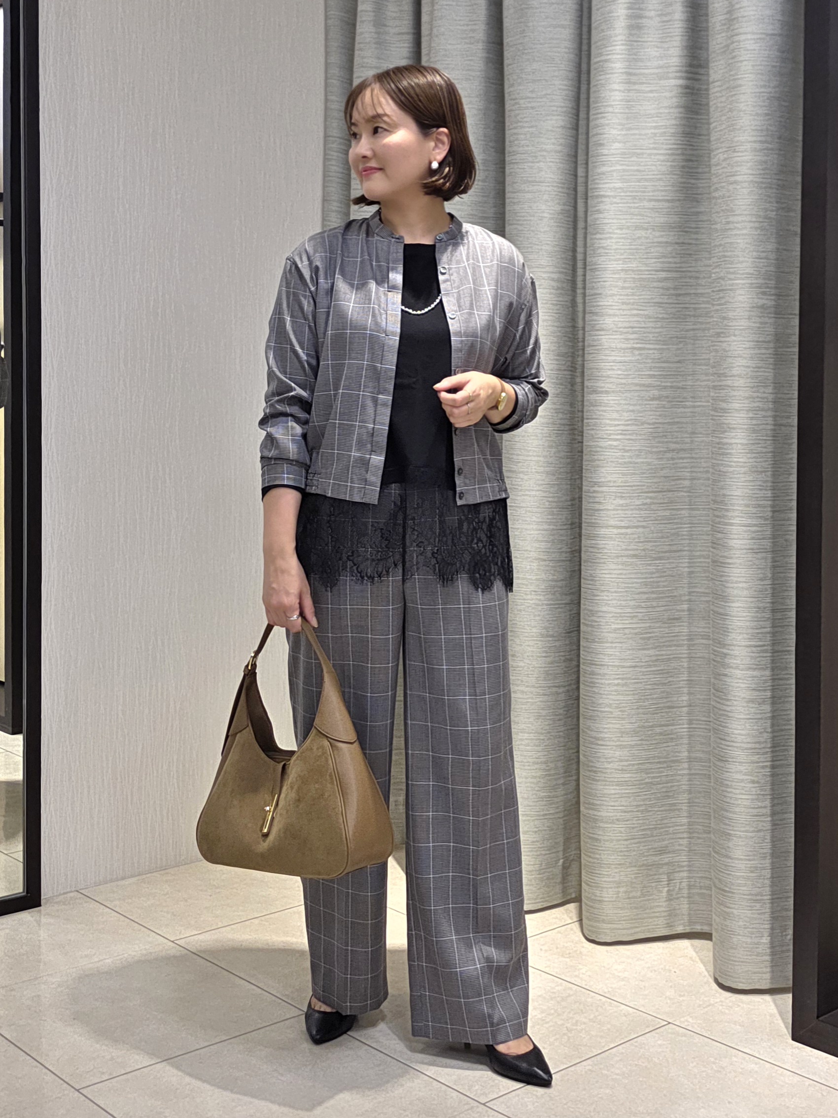 naokoさんの「UNTITLED｜【セットアップ可/秋羽織り】メランジツイルシャツ」を使ったコーディネート