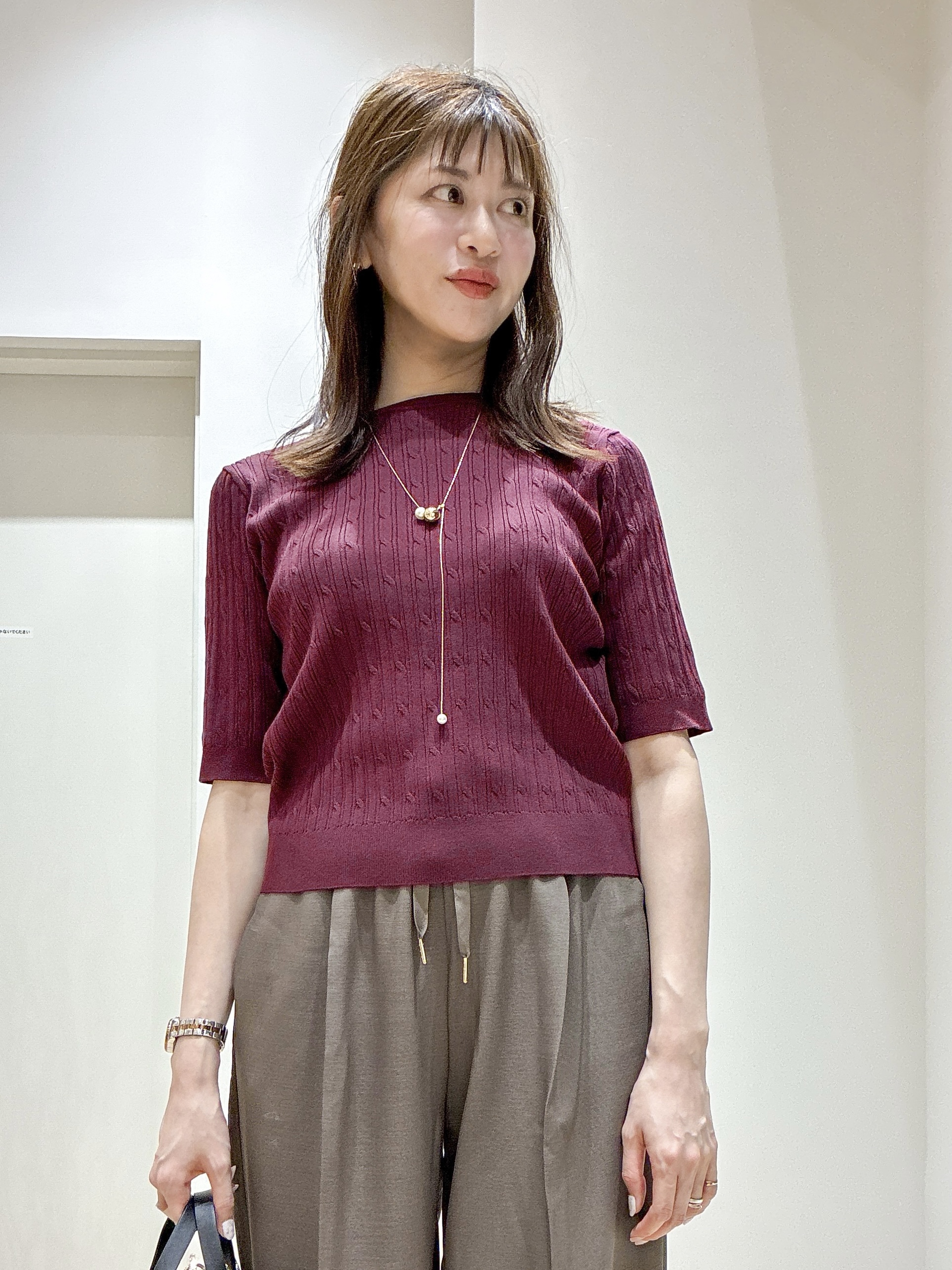 もんちゃんさんの「OPAQUE.CLIP｜【UVケア】配色ケーブルニット《洗濯機OK／抗ピル》」を使ったコーディネート