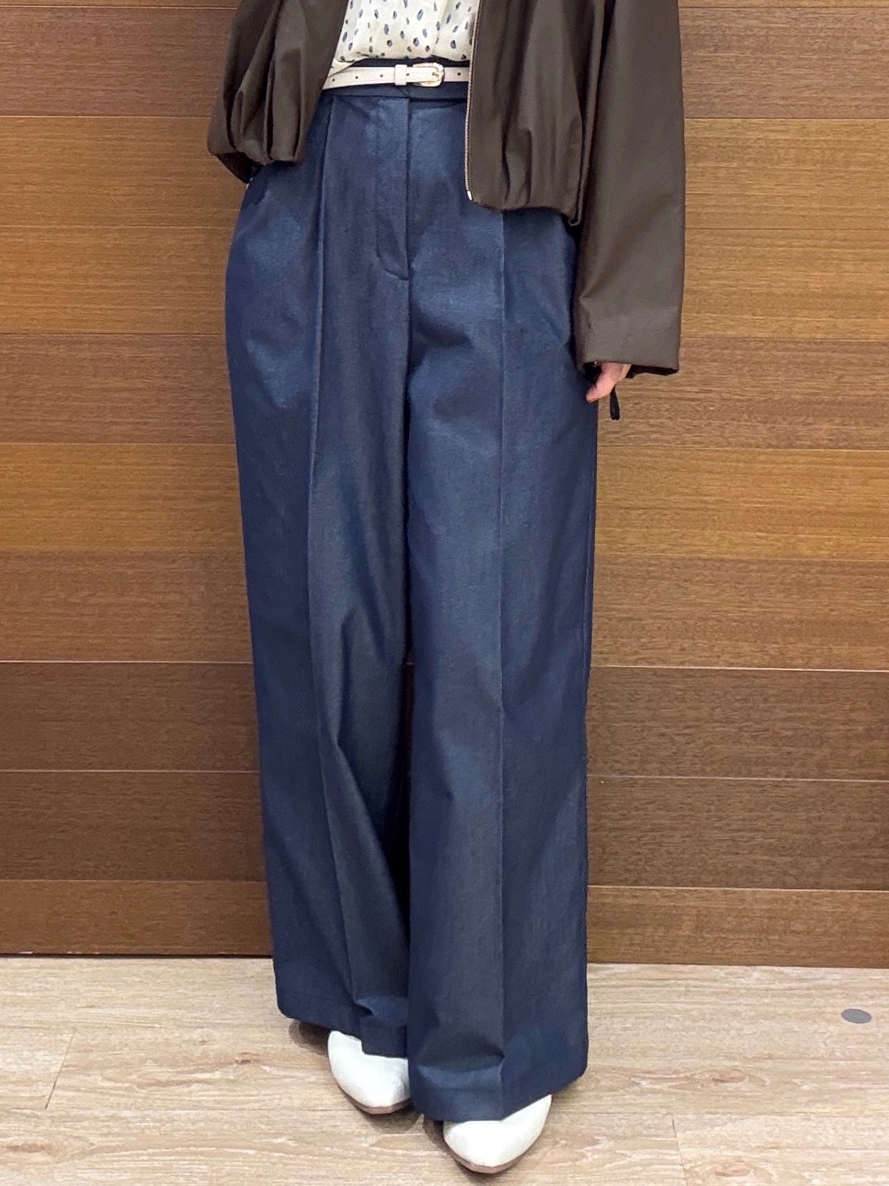 maichiさんの「OPAQUE.CLIP｜フェイクファー衿付き マットレザー調ブルゾン【洗える】」を使ったコーディネート