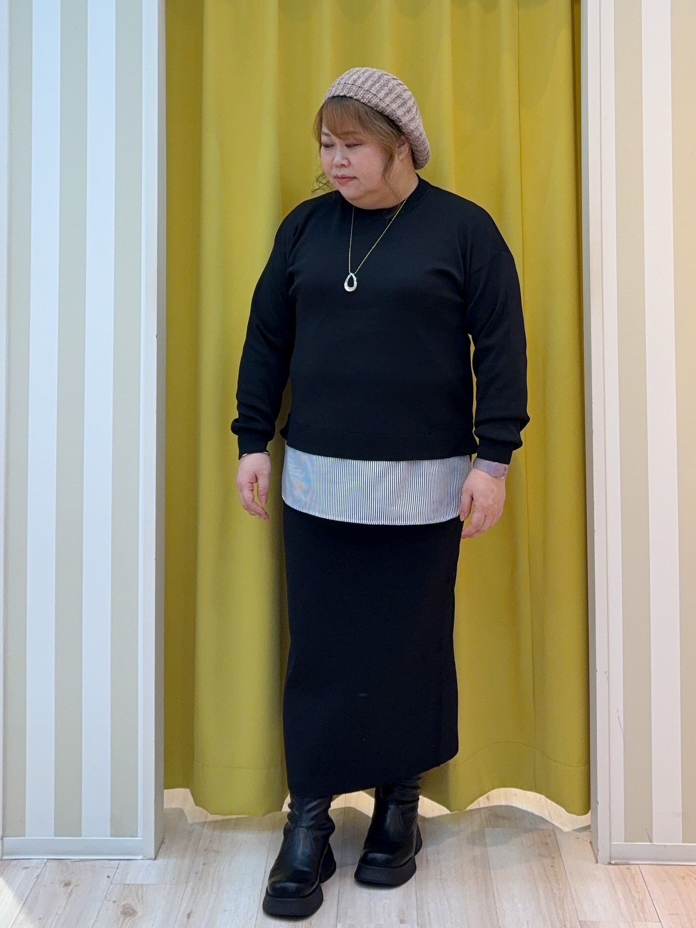 kotoさんさんの「SHOO･LA･RUE｜【S-LL】着るだけできまる シャツレイヤード風 スポンディッシュニット」を使ったコーディネート