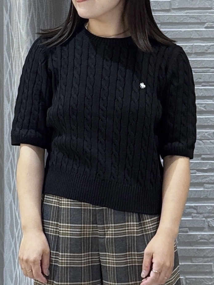 chさんの「THE SHOP TK｜POLO BCS/ケーブル5分袖ニット」を使ったコーディネート