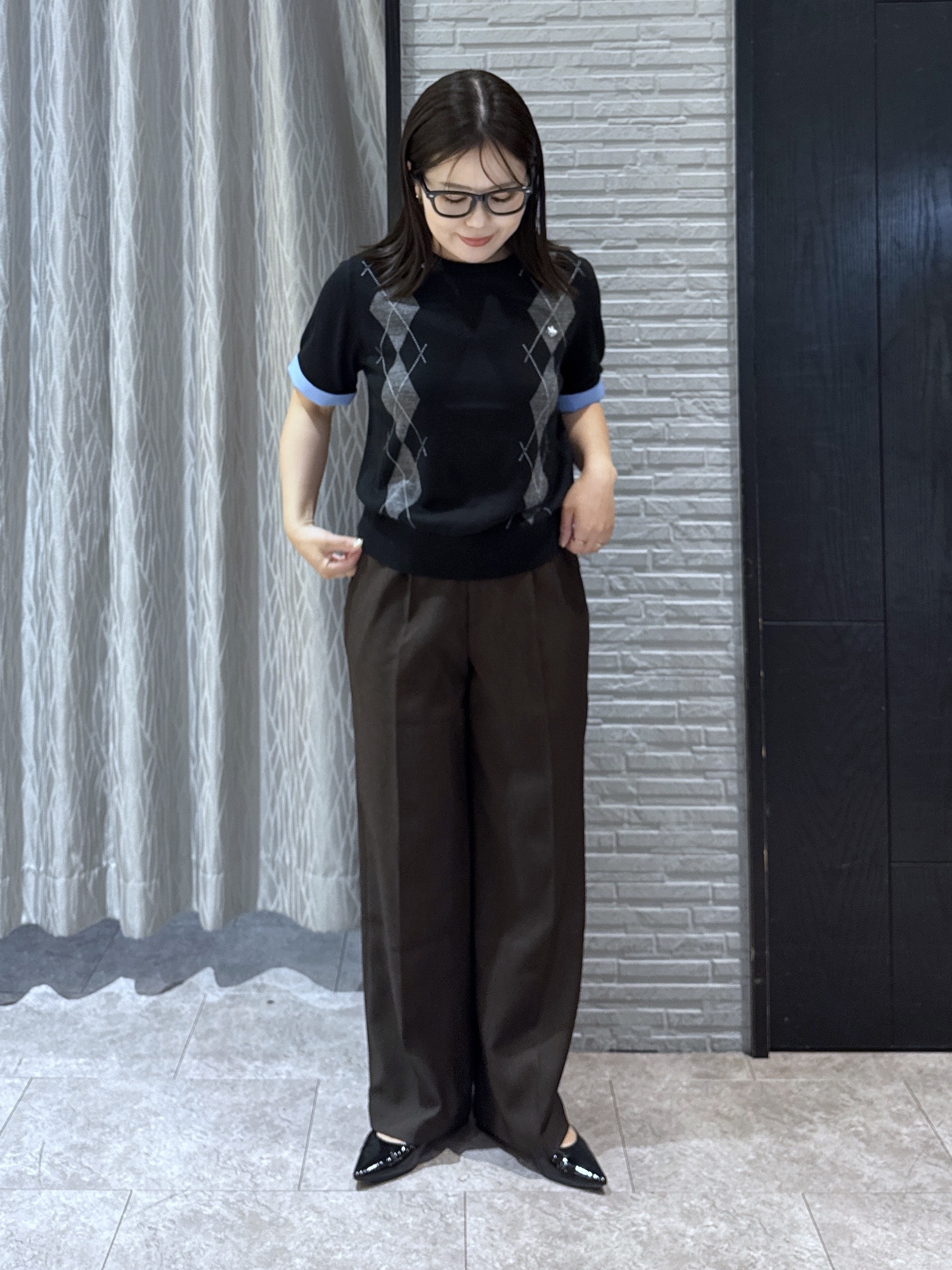 chさんの「THE SHOP TK｜POLO BCS/アーガイル5分袖ニット」を使ったコーディネート