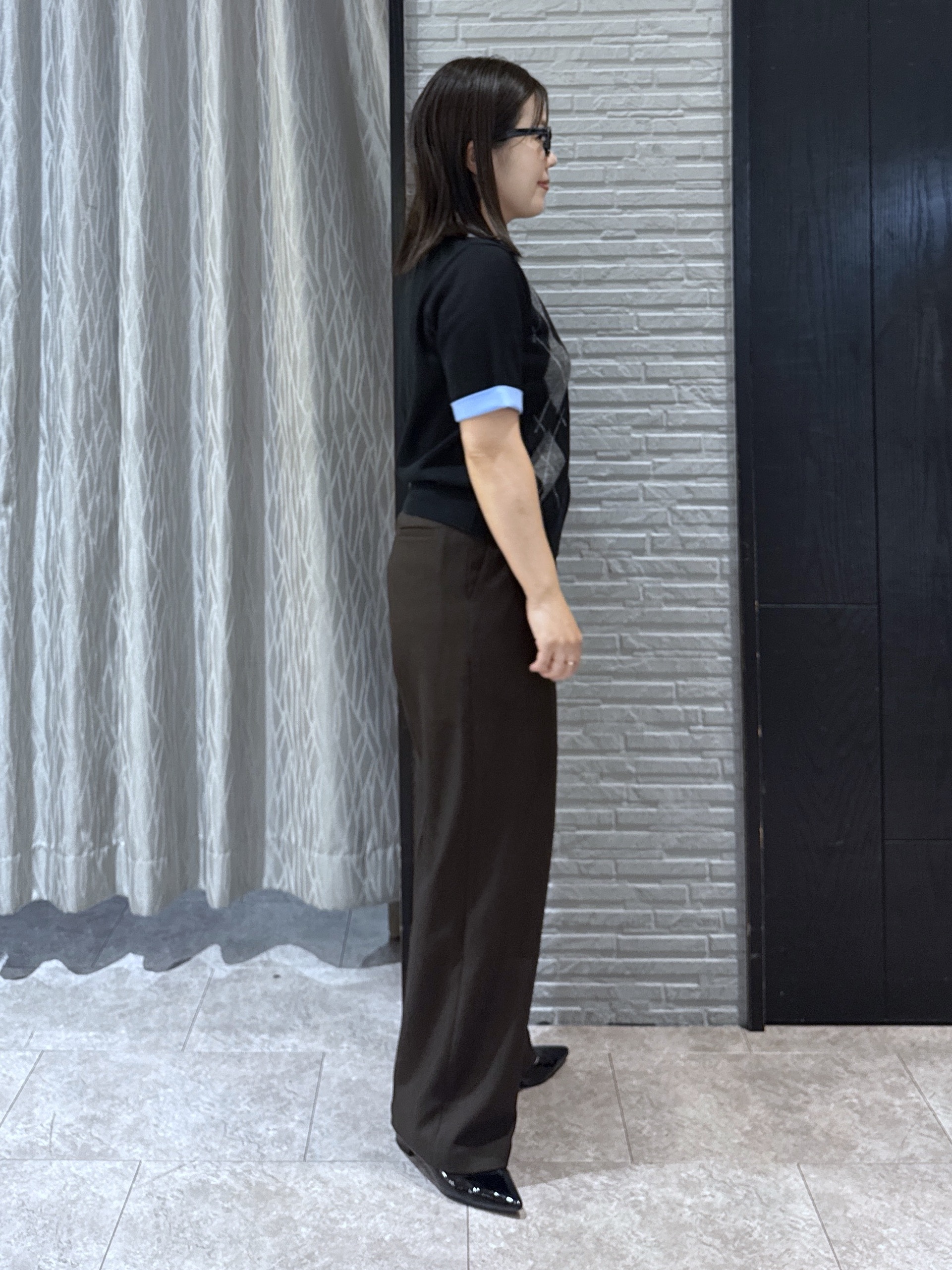 chさんの「THE SHOP TK｜POLO BCS/アーガイル5分袖ニット」を使ったコーディネート