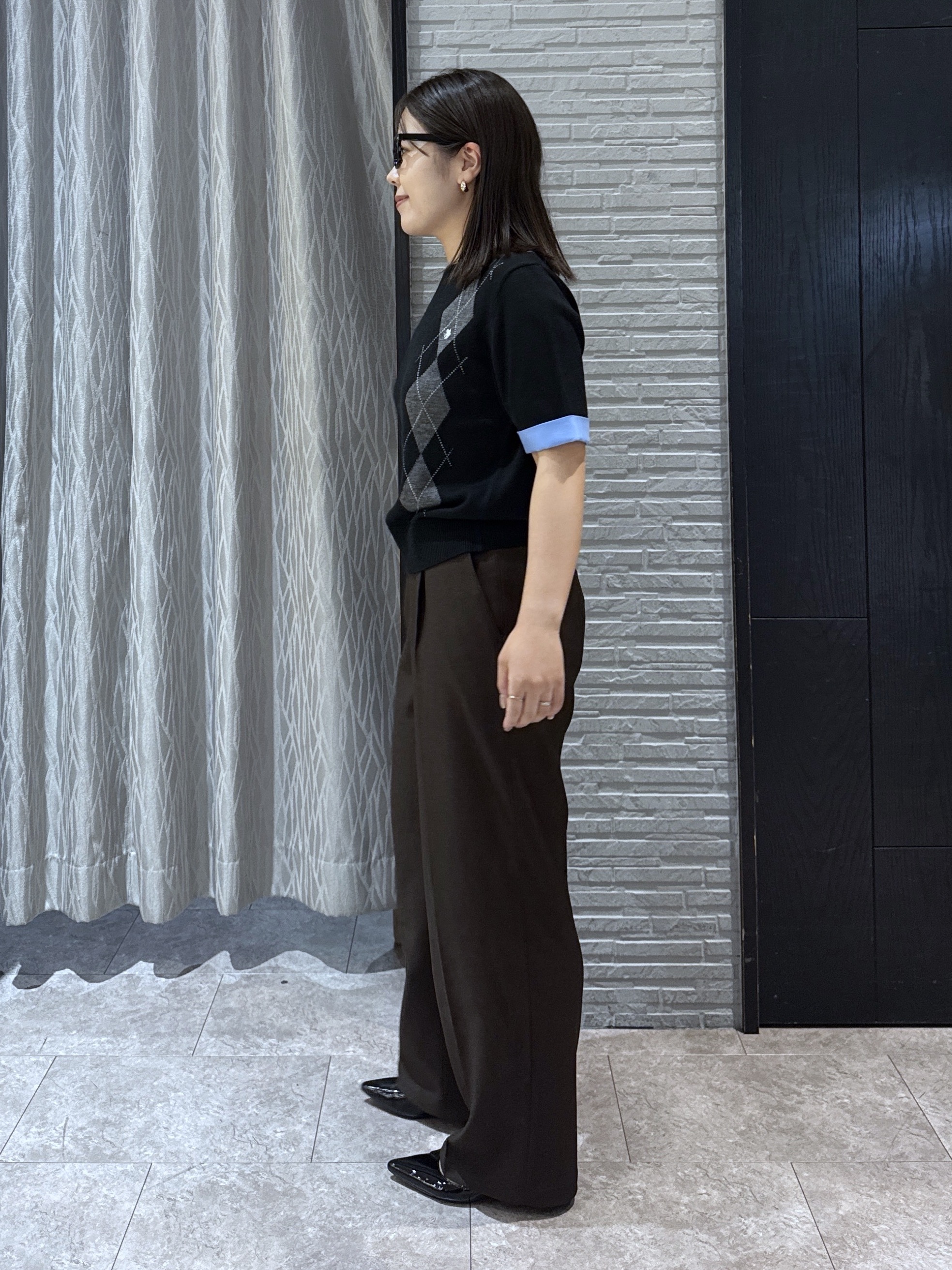 chさんの「THE SHOP TK｜POLO BCS/アーガイル5分袖ニット」を使ったコーディネート