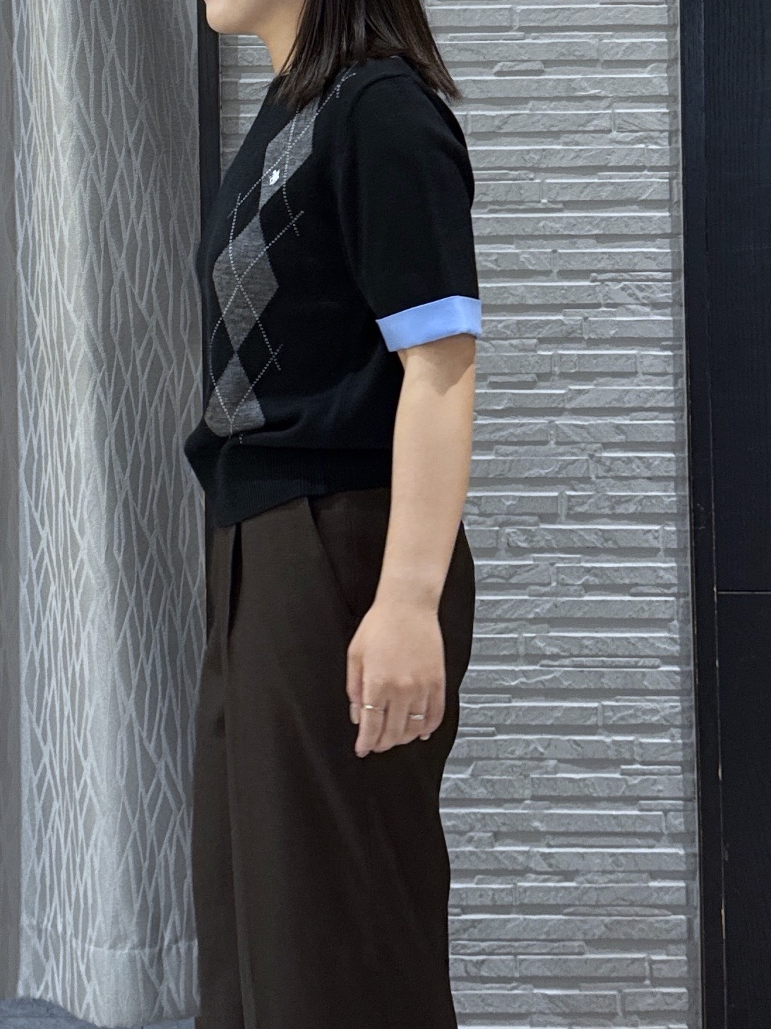 chさんの「THE SHOP TK｜POLO BCS/アーガイル5分袖ニット」を使ったコーディネート