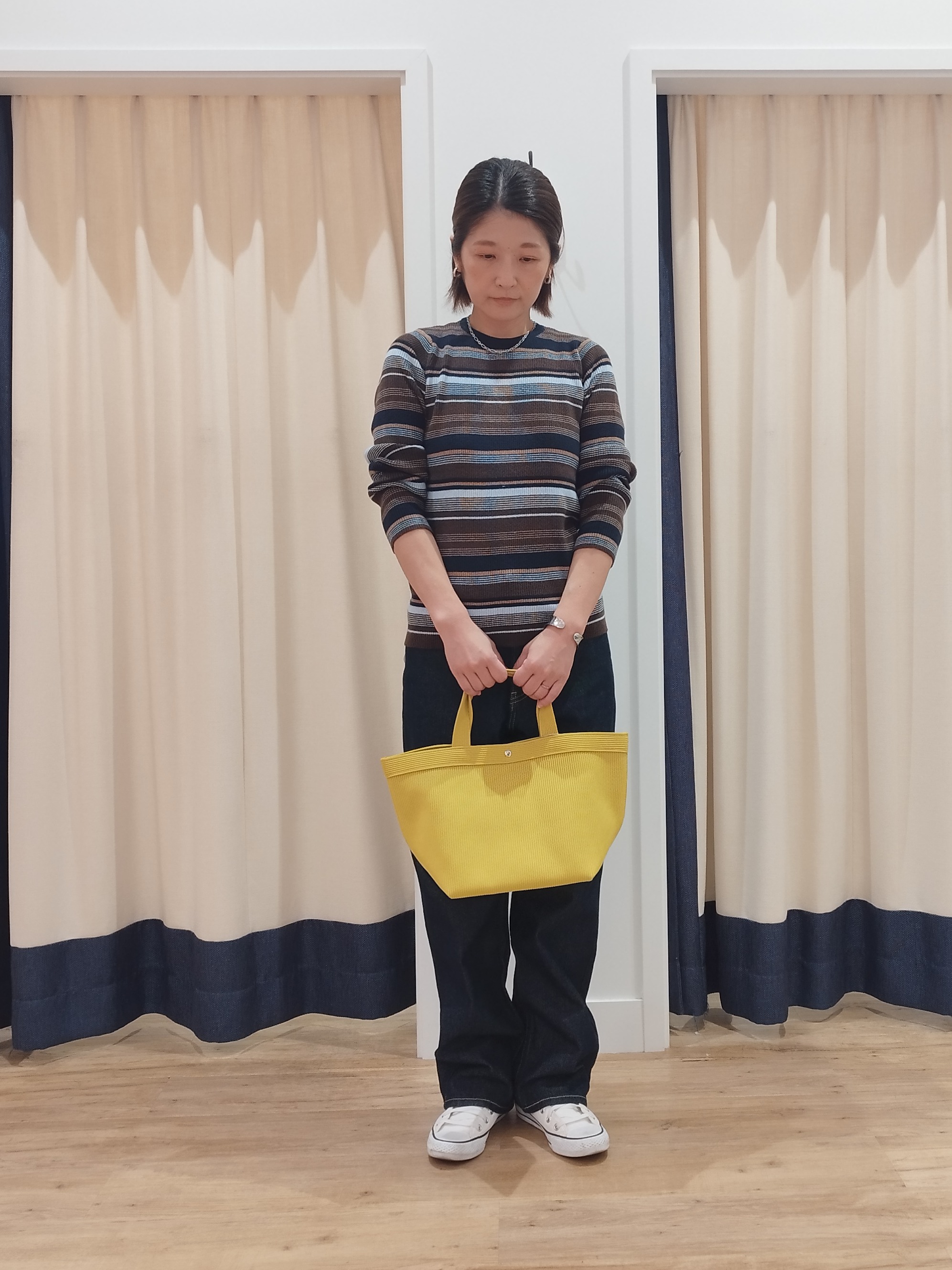 HIROさんの「Dessin｜【洗濯機OK】マルチボーダーニット」を使ったコーディネート
