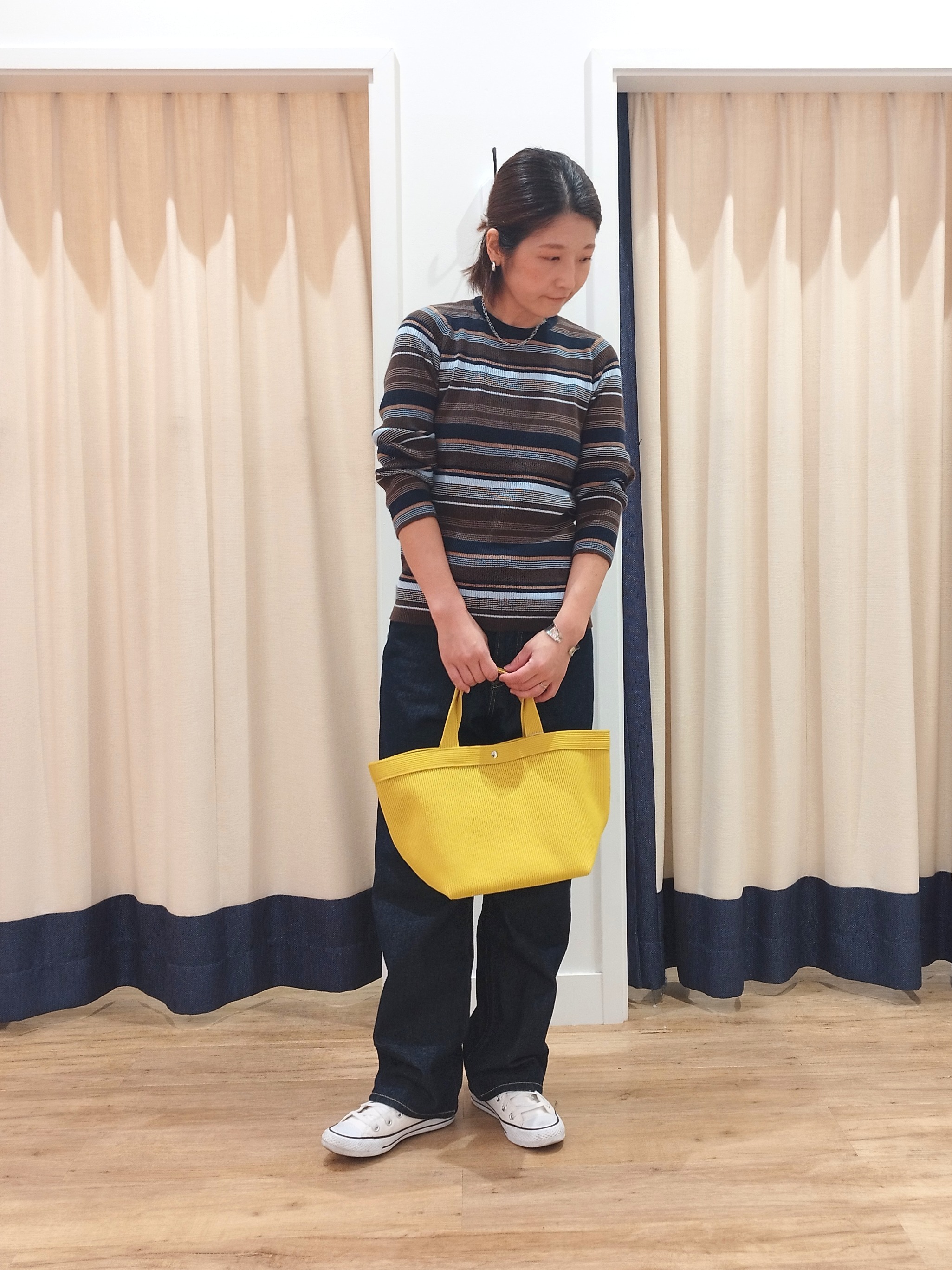 HIROさんの「Dessin｜【洗濯機OK】マルチボーダーニット」を使ったコーディネート