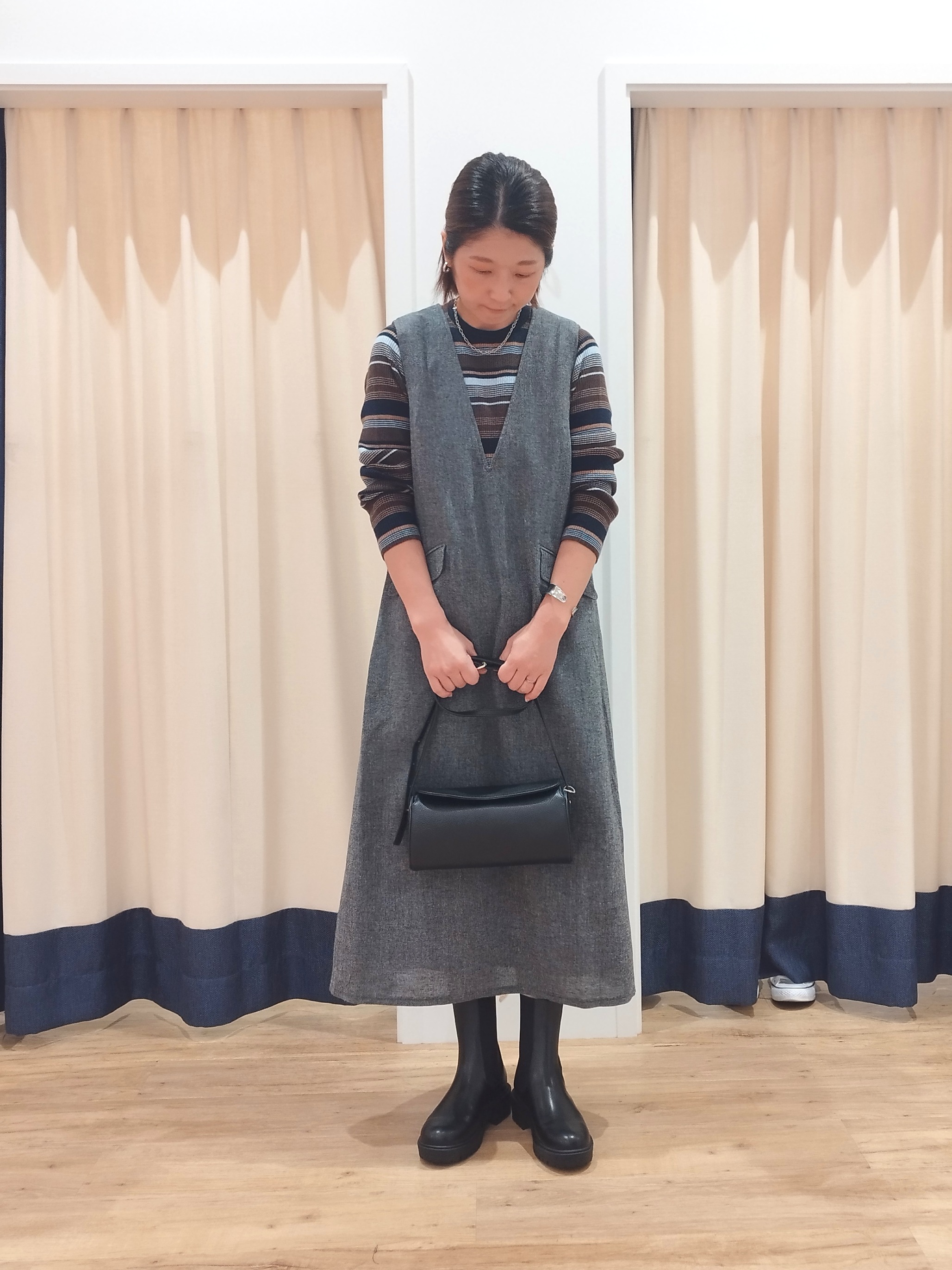 HIROさんの「Dessin｜【洗濯機OK】マルチボーダーニット」を使ったコーディネート
