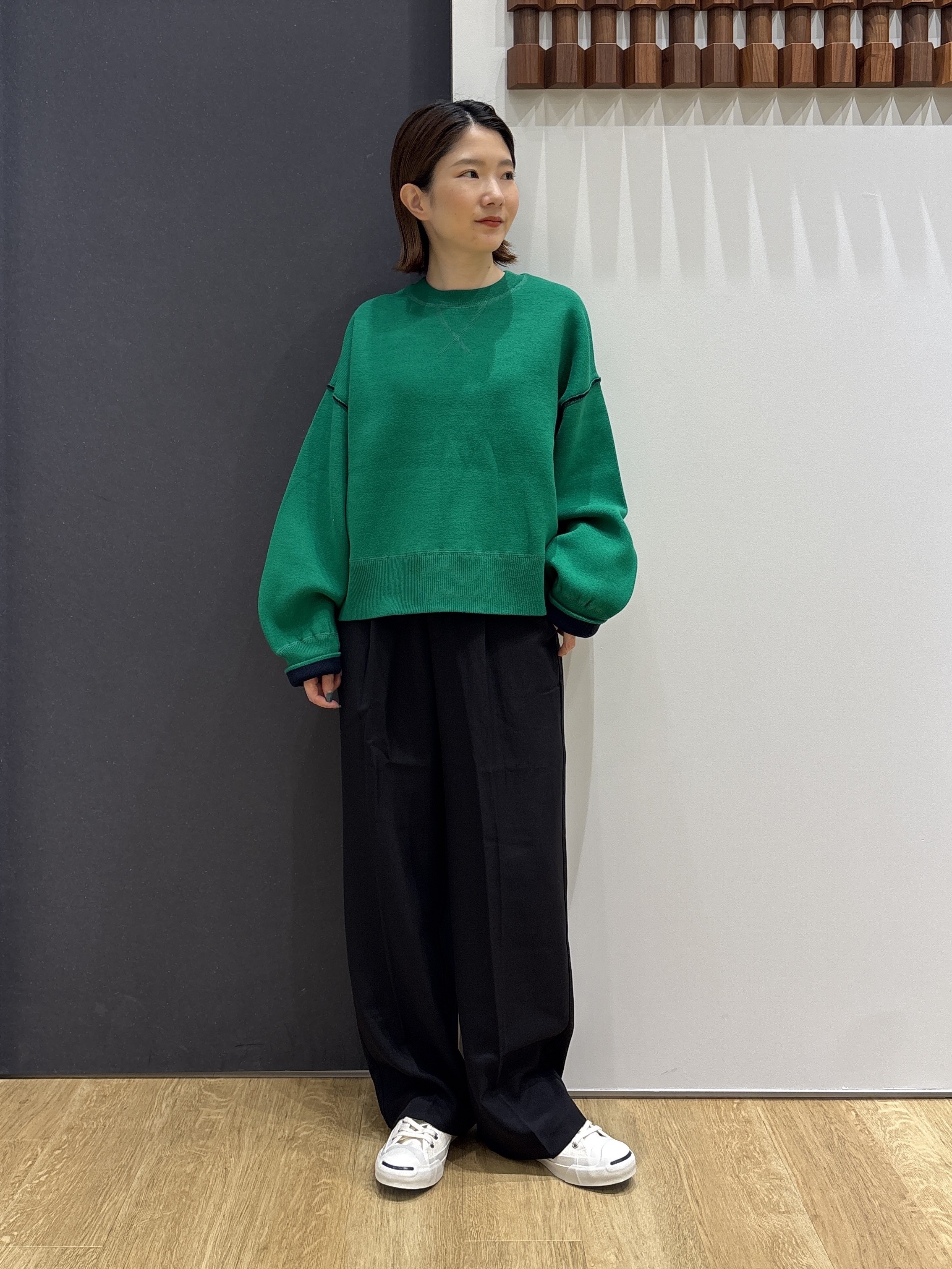 risaさんの「Dessin｜【洗濯機OK/XS-L】配色リバーシブル コットンジャカード クルーネックニット」を使ったコーディネート