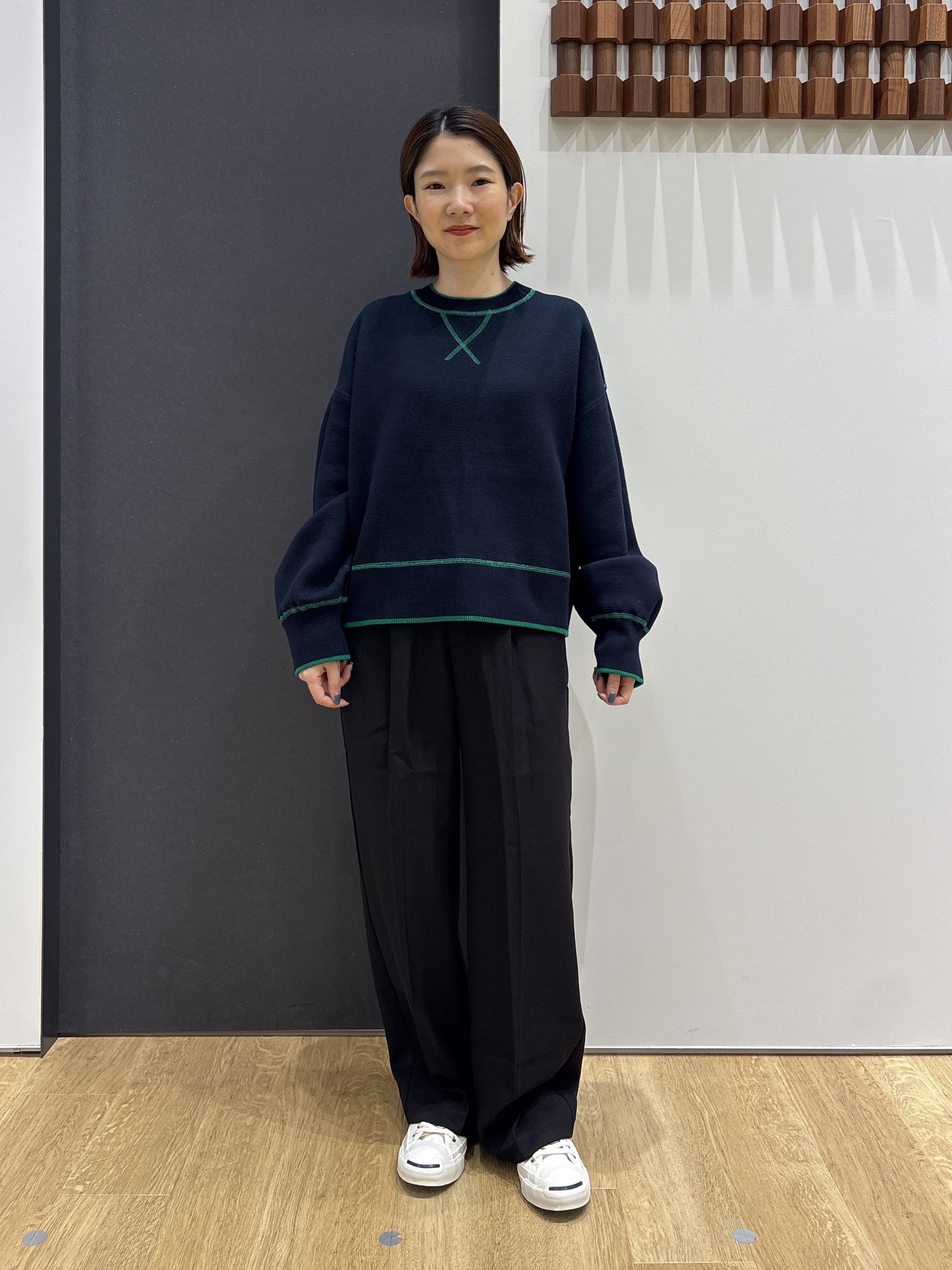 risaさんの「Dessin｜【洗濯機OK/XS-L】配色リバーシブル コットンジャカード クルーネックニット」を使ったコーディネート