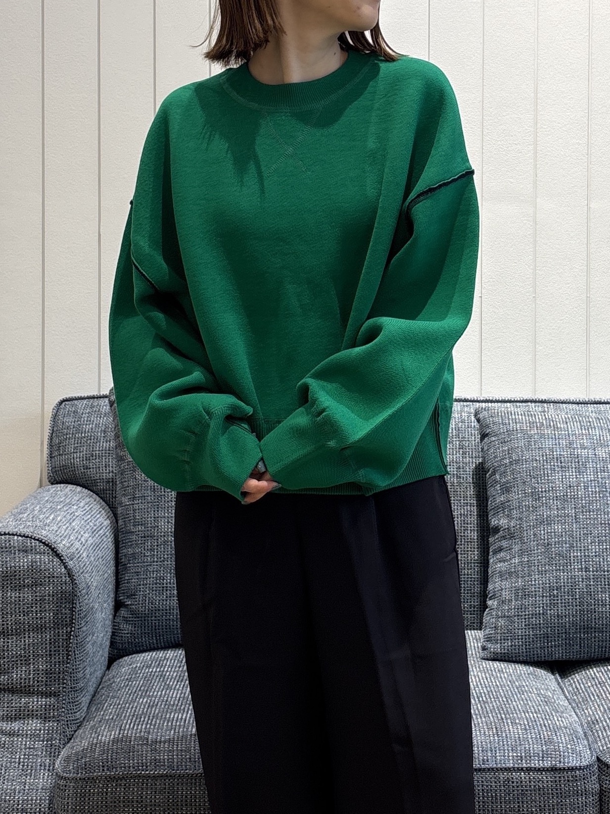 risaさんの「Dessin｜【洗濯機OK/XS-L】配色リバーシブル コットンジャカード クルーネックニット」を使ったコーディネート