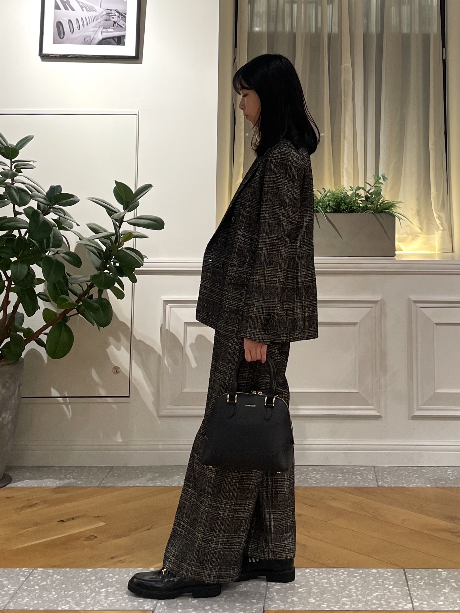 Lilyさんの「DRESSTERIOR｜【セットアップ可能】ループグレンチェックダブルジャケット」を使ったコーディネート