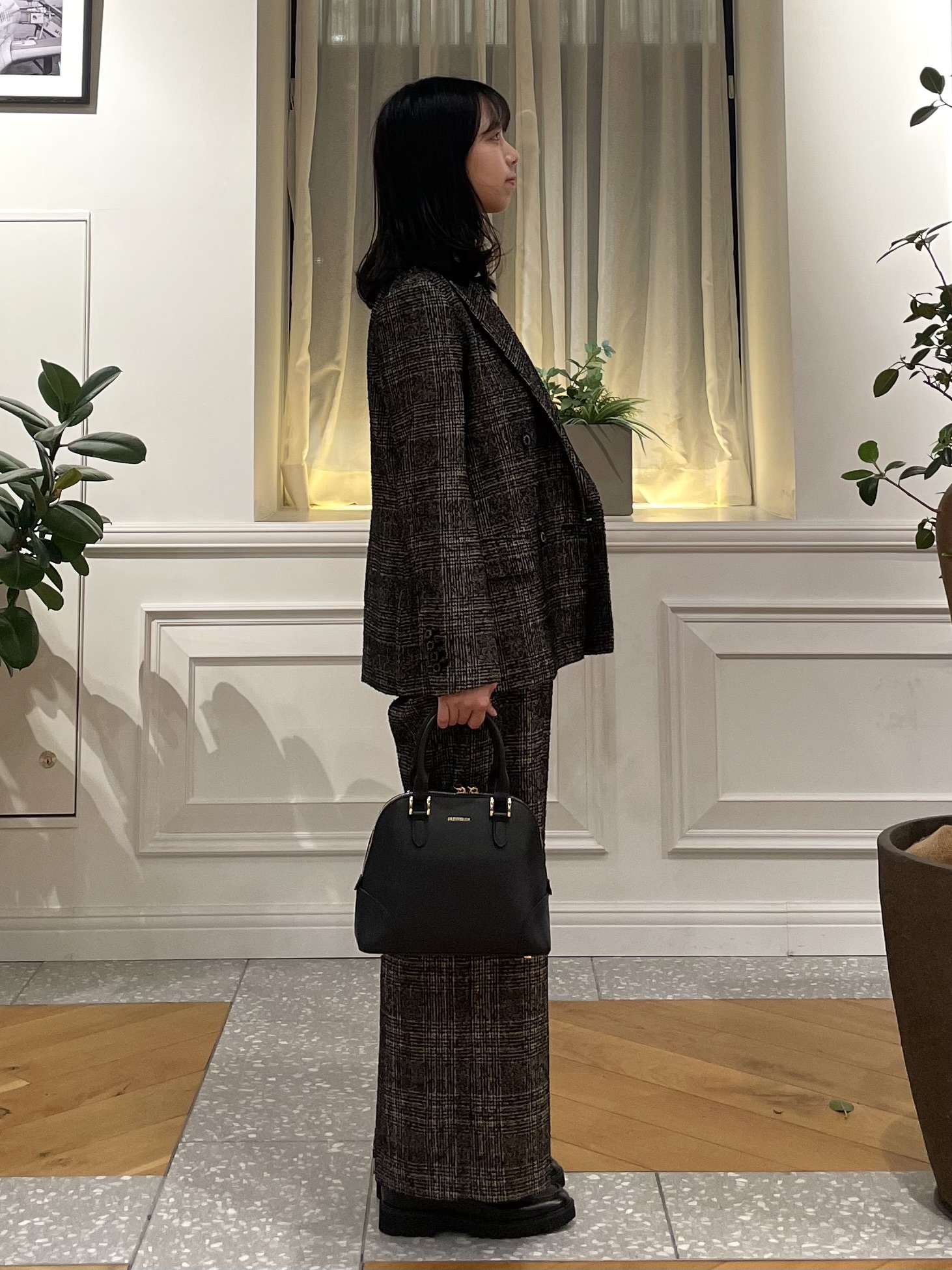 Lilyさんの「DRESSTERIOR｜【セットアップ可能】ループグレンチェックダブルジャケット」を使ったコーディネート