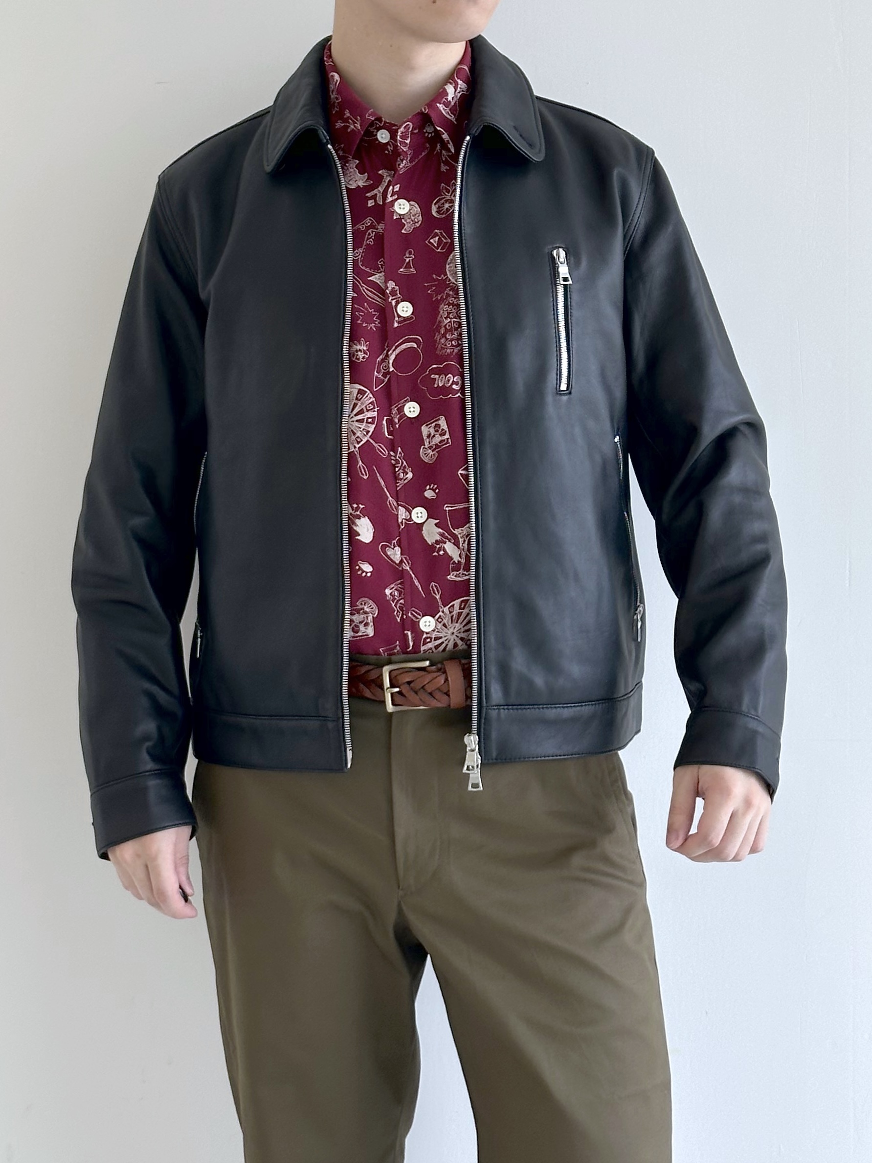 イッシーさんの「TAKEO KIKUCHI｜【BOWLER HAT LABEL】シングルレザーライダースジャケット」を使ったコーディネート