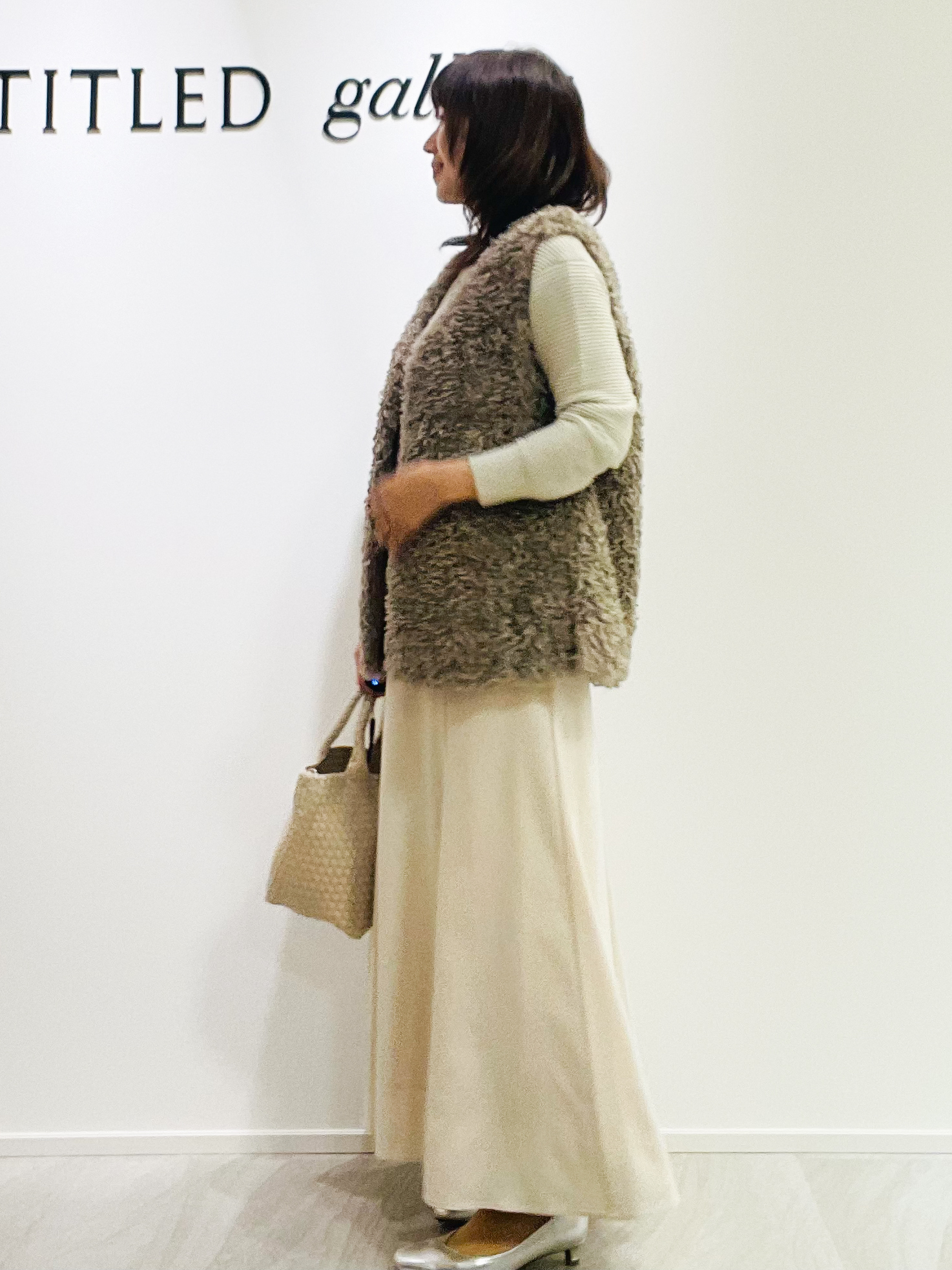 めいさんの「UNTITLED｜【ウール混／体型カバー】ラメガーター編み Vネックニット」を使ったコーディネート