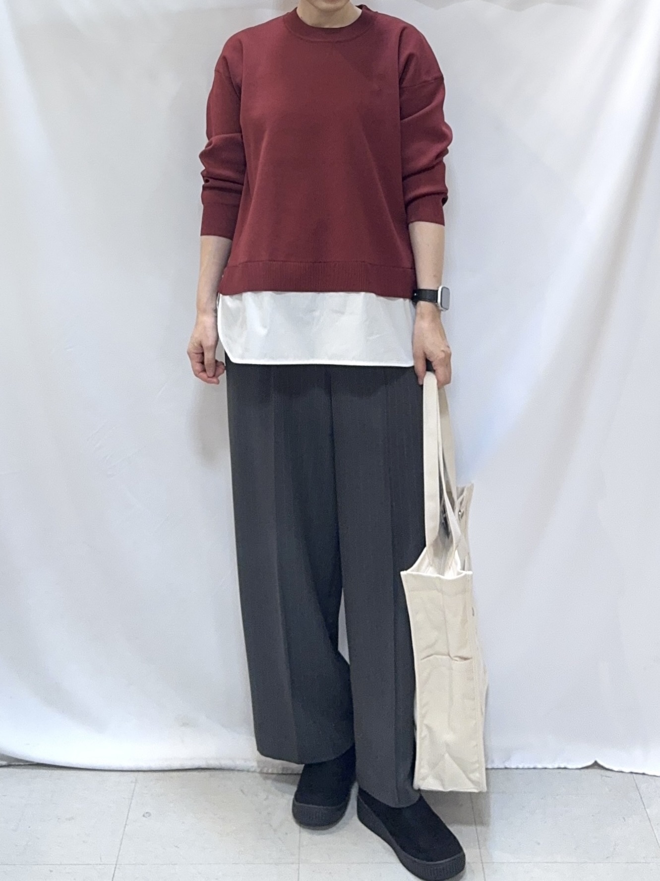 𝐇𝐢𝐫𝐨𝐦𝐢さんの「SHOO･LA･RUE｜【S-LL】着るだけできまる シャツレイヤード風 スポンディッシュニット」を使ったコーディネート