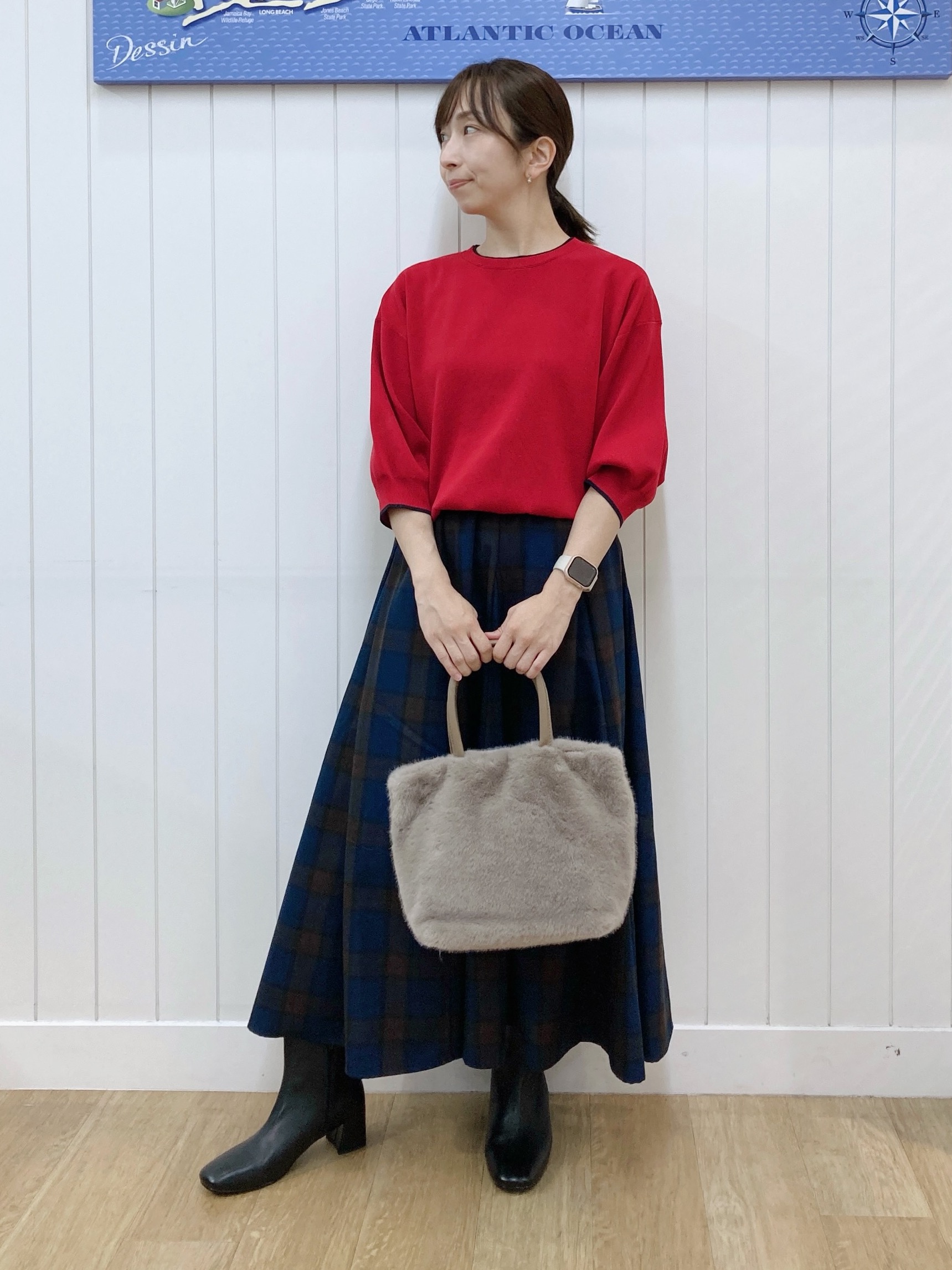 yoshiさんの「Dessin｜【UVカット/洗濯機OK】6分袖配色ニット」を使ったコーディネート