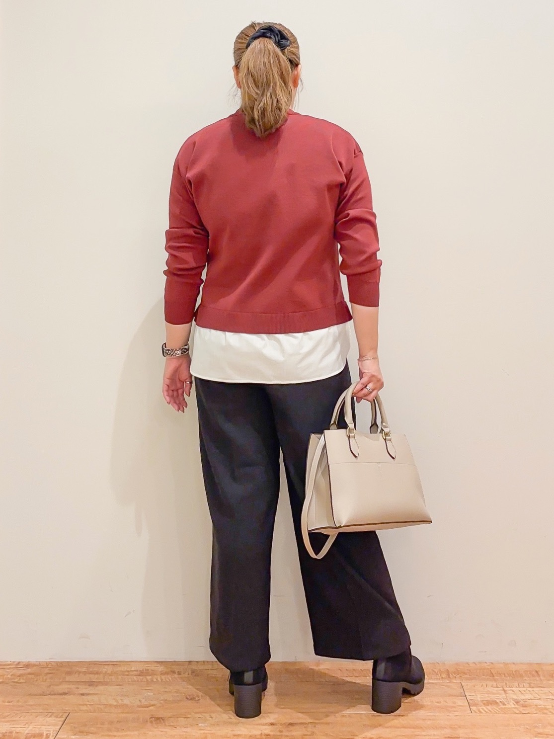 naoさんの「SHOO･LA･RUE｜【S-LL】着るだけできまる シャツレイヤード風 スポンディッシュニット」を使ったコーディネート