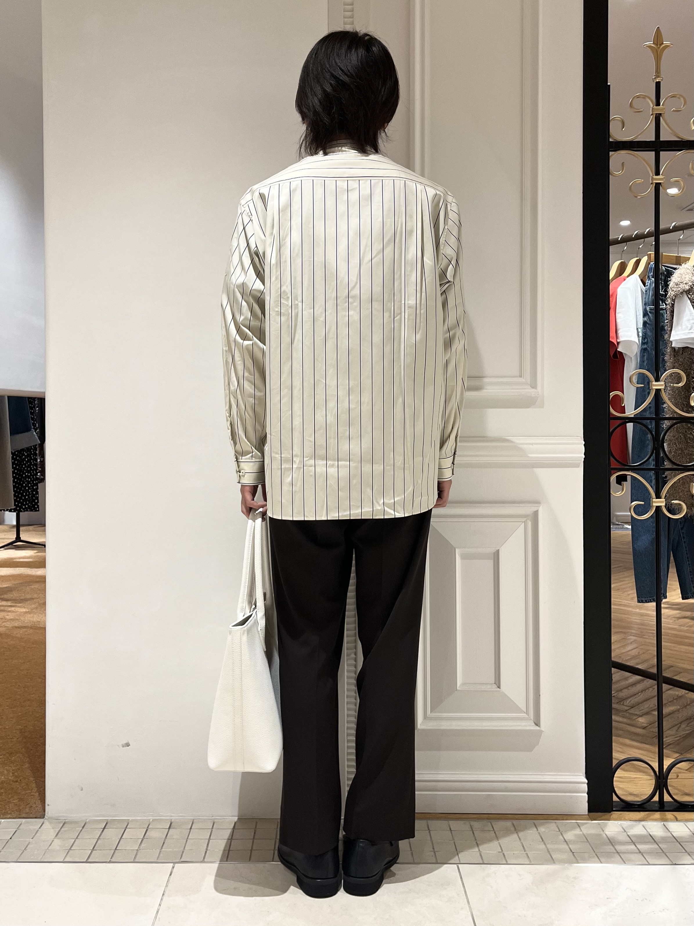 Watanabeさんの「DRESSTERIOR｜【日本製】バンドカラー ストライプシャツ」を使ったコーディネート