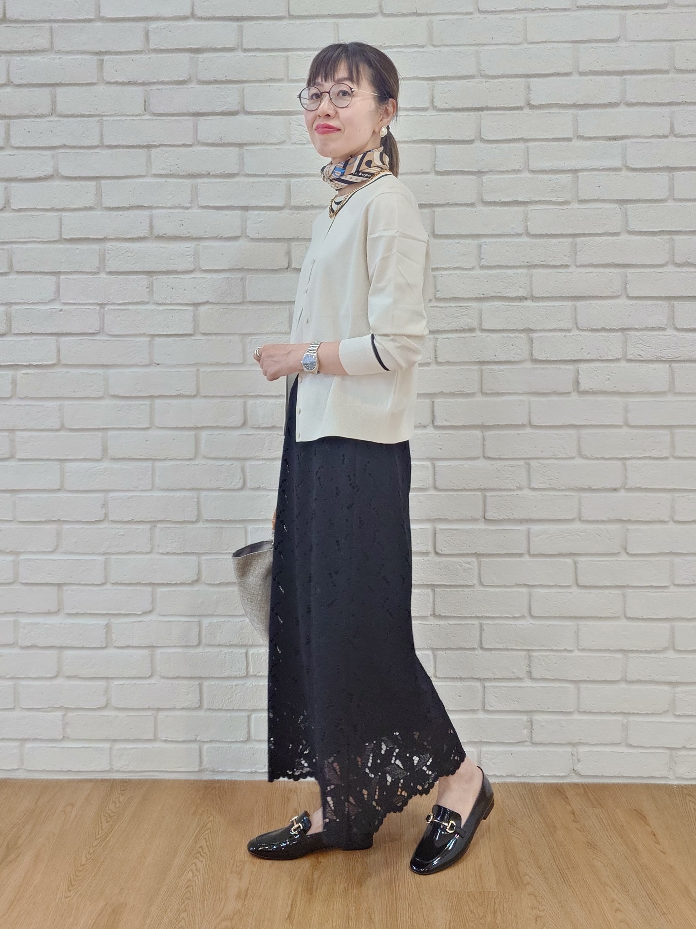 MUTSUKOさんの「UNTITLED｜【アンサンブル可能/秋羽織り】コンパクトニットカーディガン」を使ったコーディネート