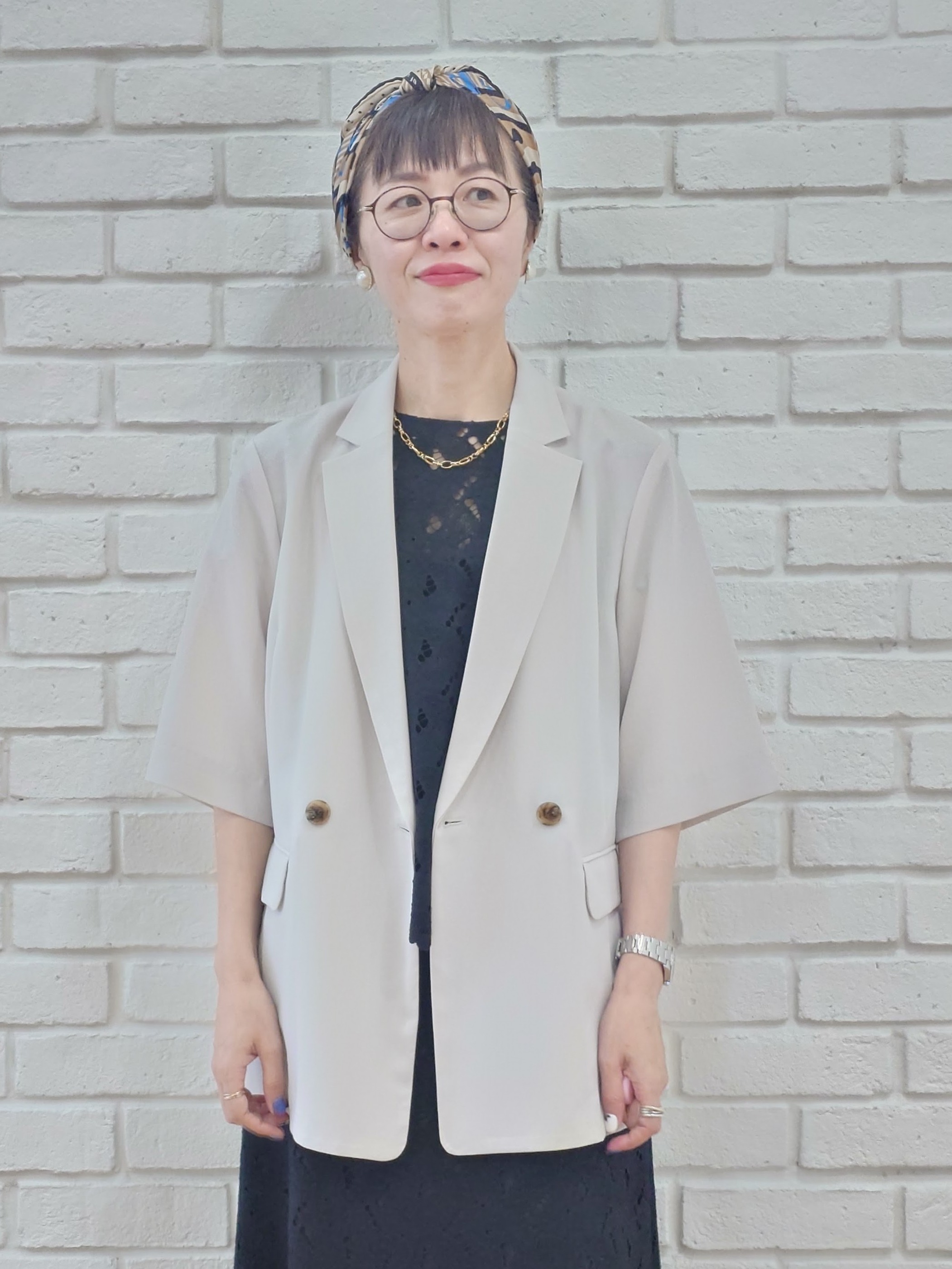MUTSUKOさんの「UNTITLED｜【秋の通勤羽織/セットアップ可/UVカット】エアリークール半袖ジャケット」を使ったコーディネート