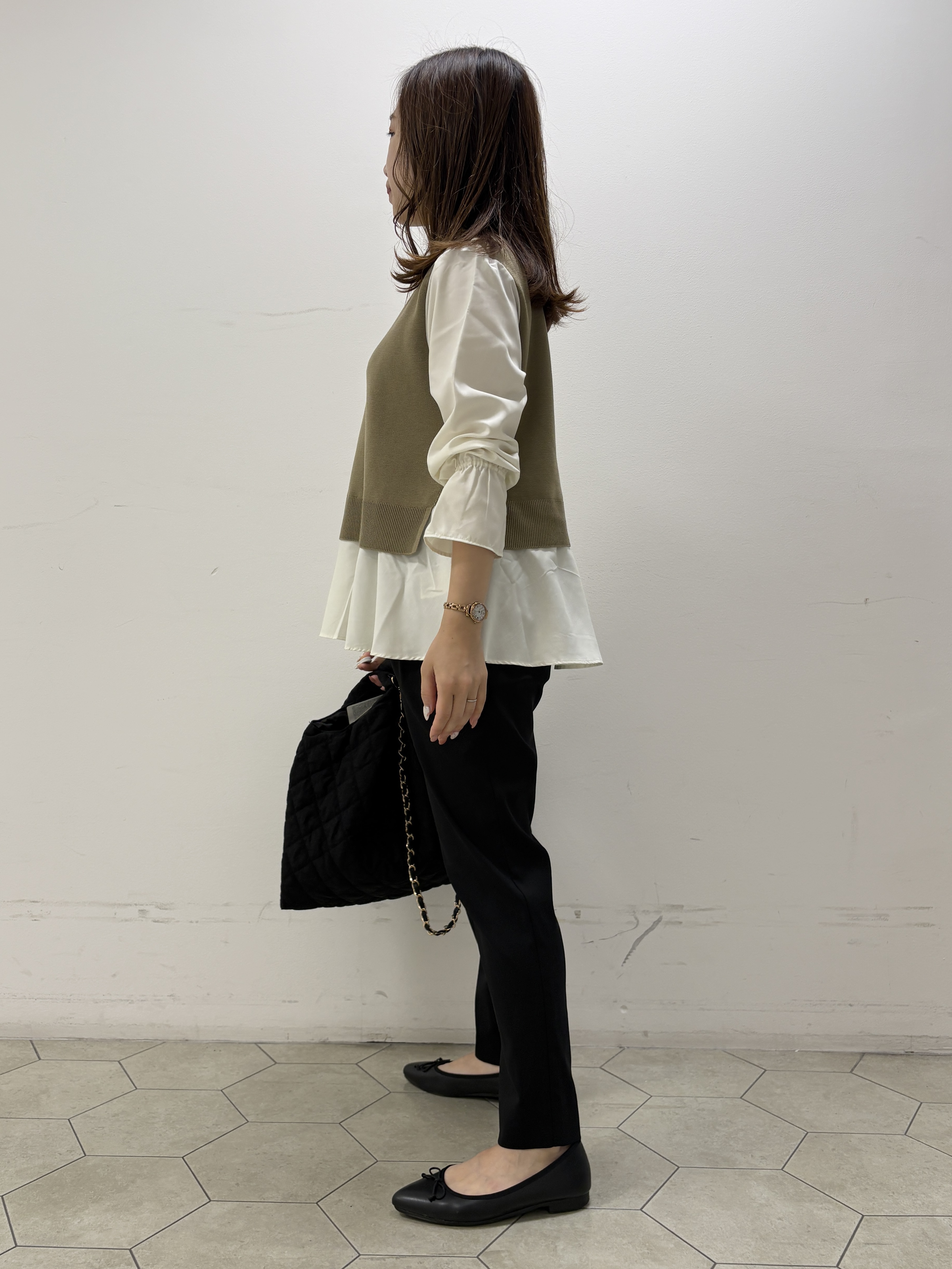 kahoさんの「INDIVI｜【洗える／1枚でコーデ完成】重ね着風ニットトップス」を使ったコーディネート